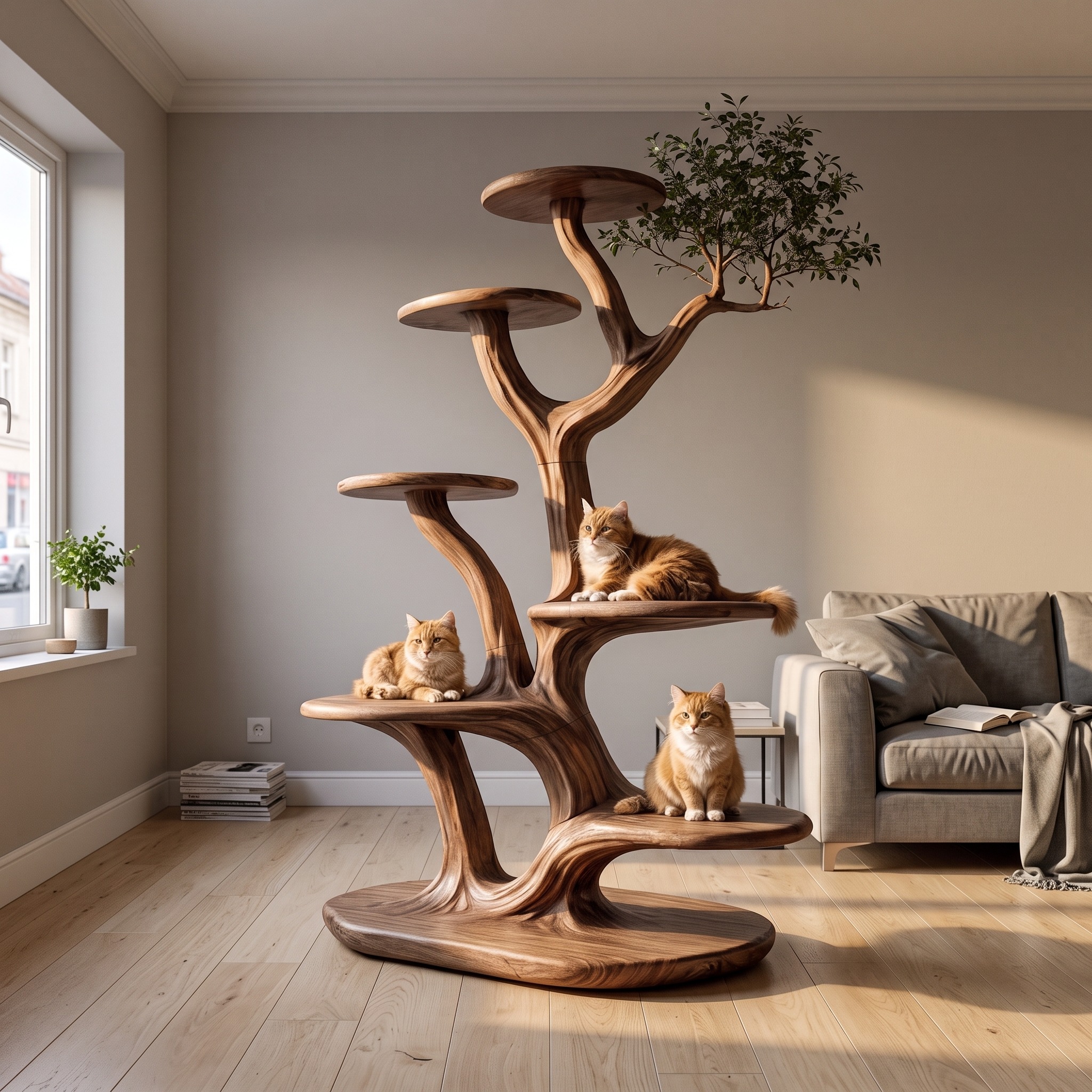 Rustic Tree Cat Play Tower Artistic Living Room