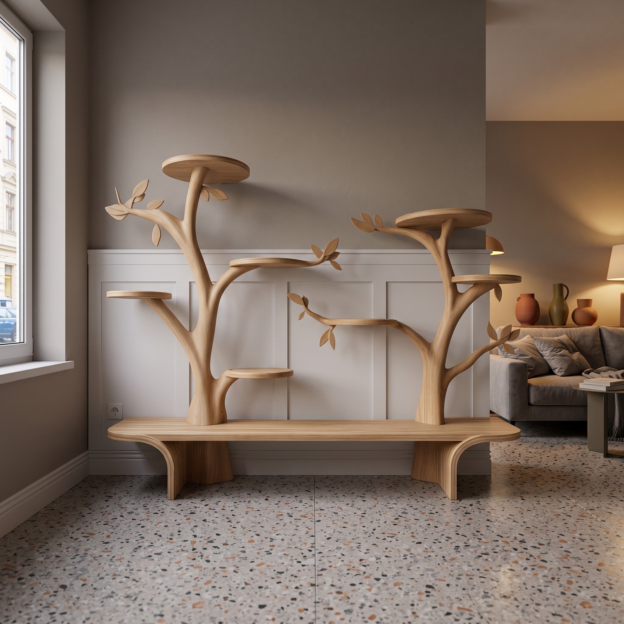 Rustic Tree Cat Tower Modern Living Room