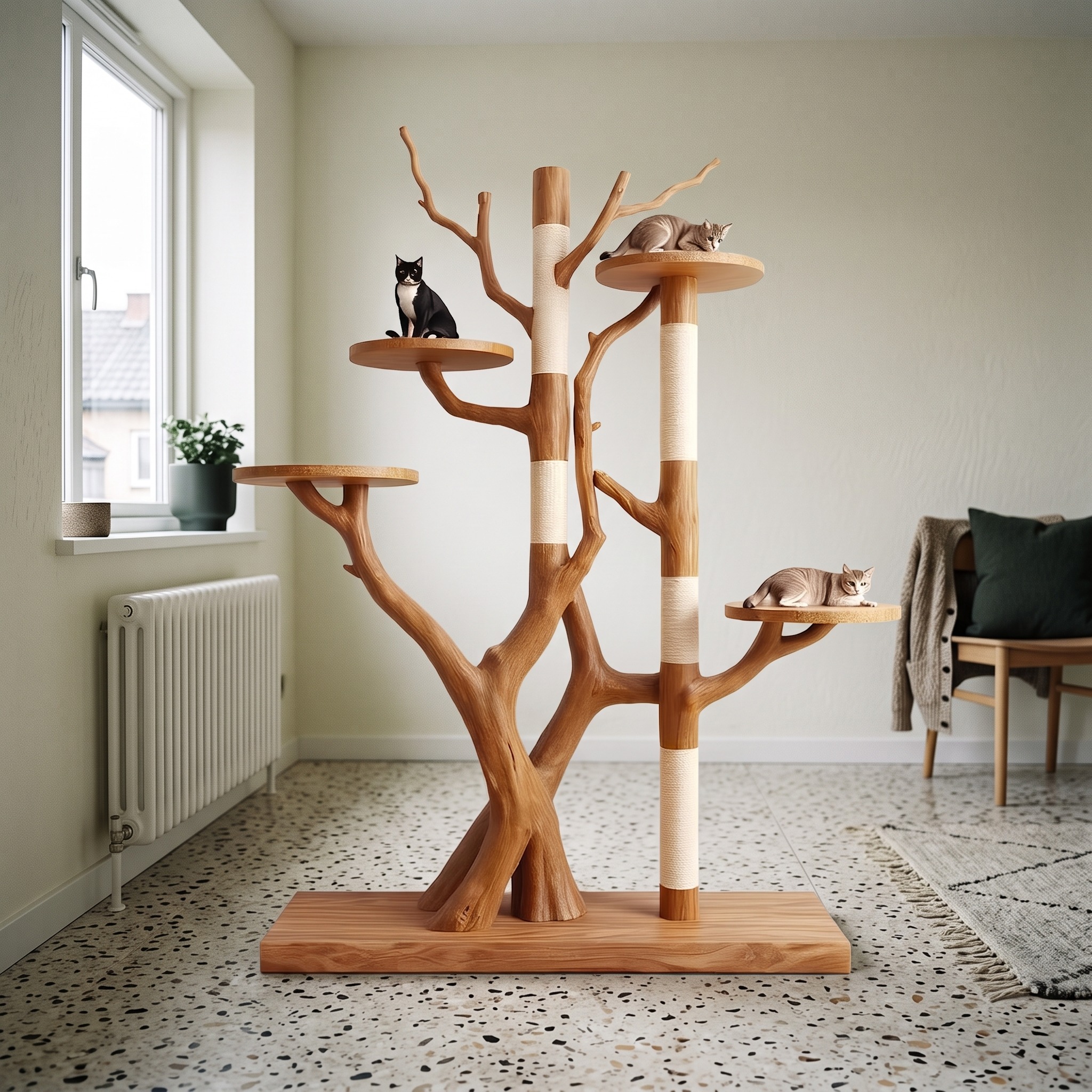 Rustic Tree Cat Tower Modern Living Room - Model SINLSATT028