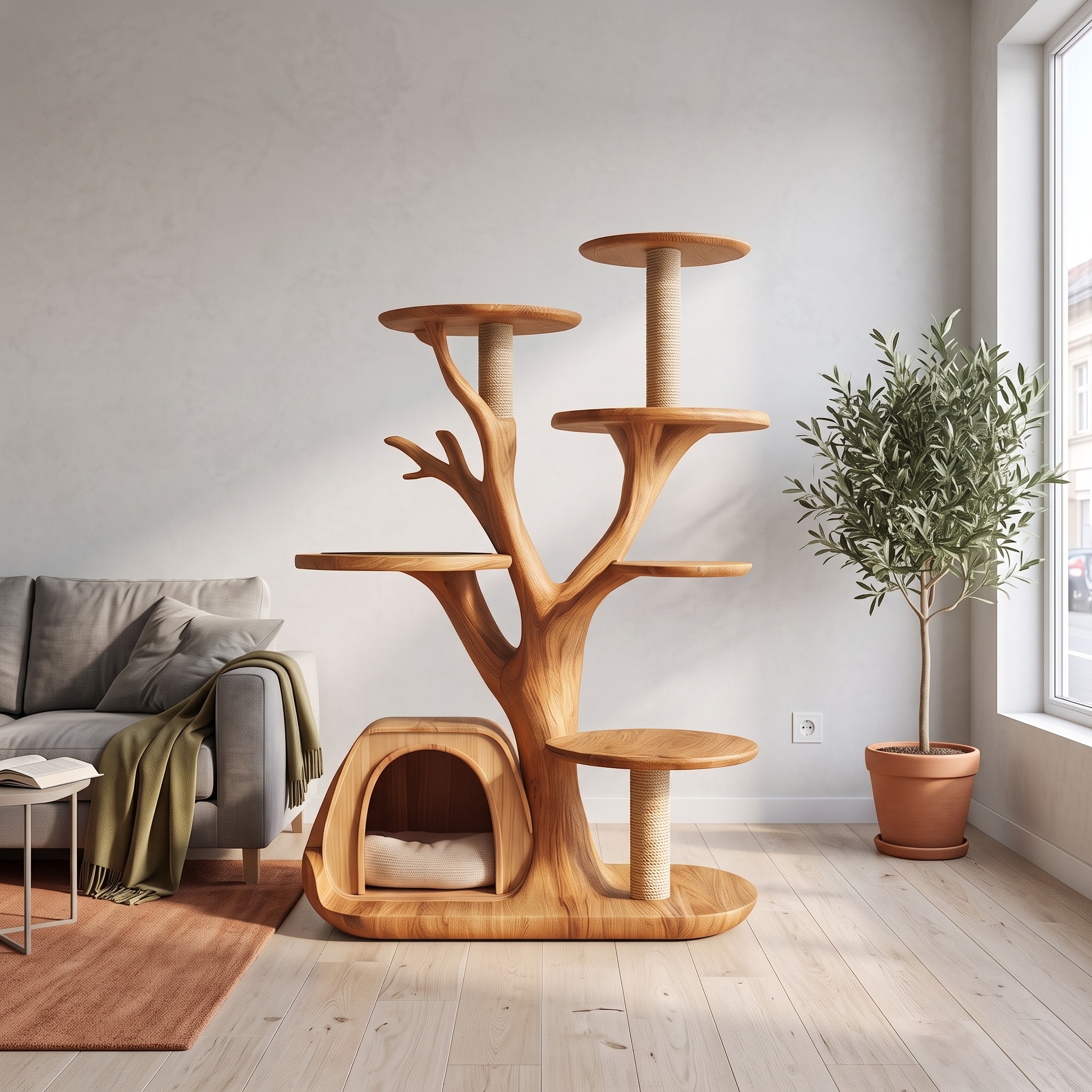 Rustic Tree Cat Tower Modern Living Room - Model SINLSATT043