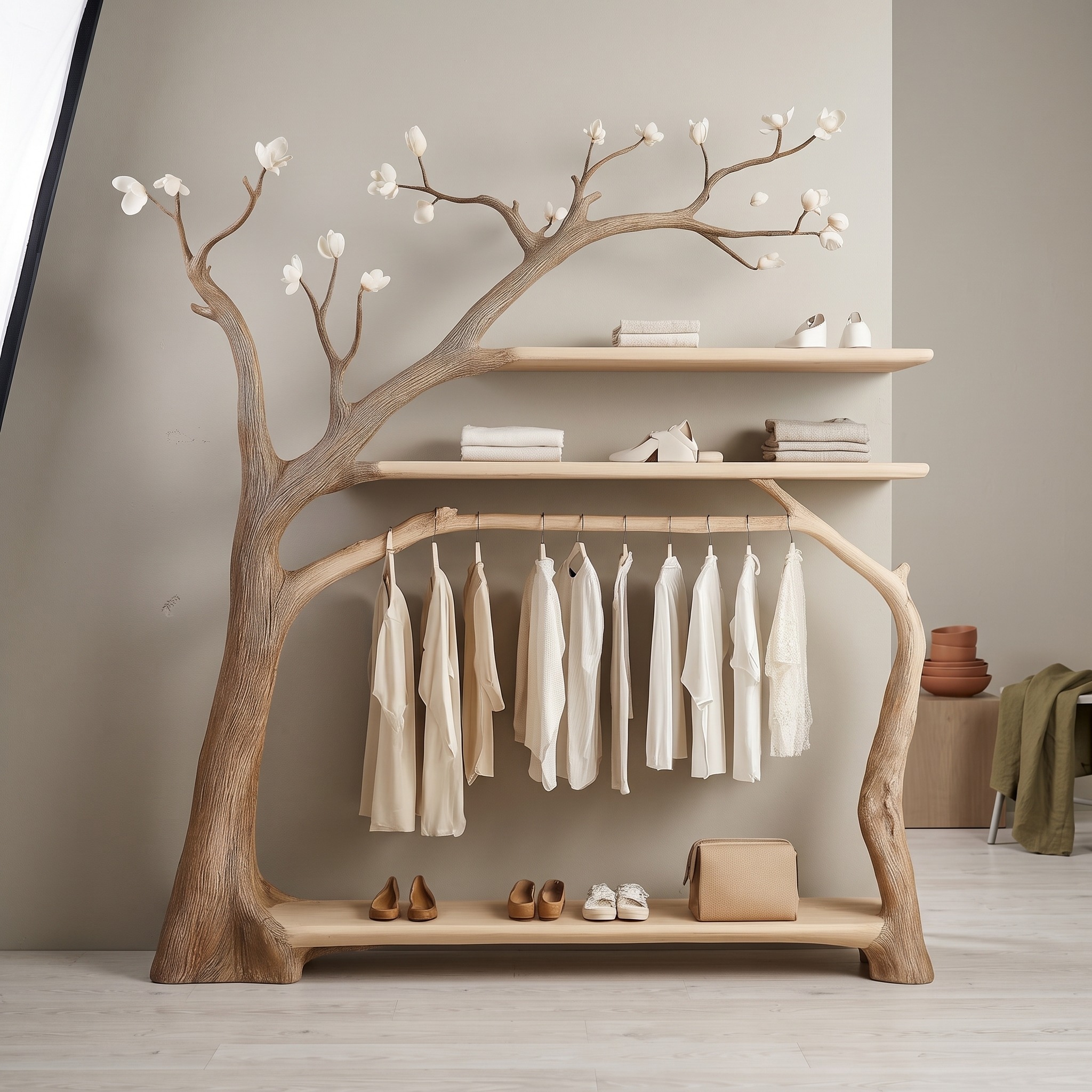 Rustic Tree Clothing Display Wardrobe Bedroom Decor
