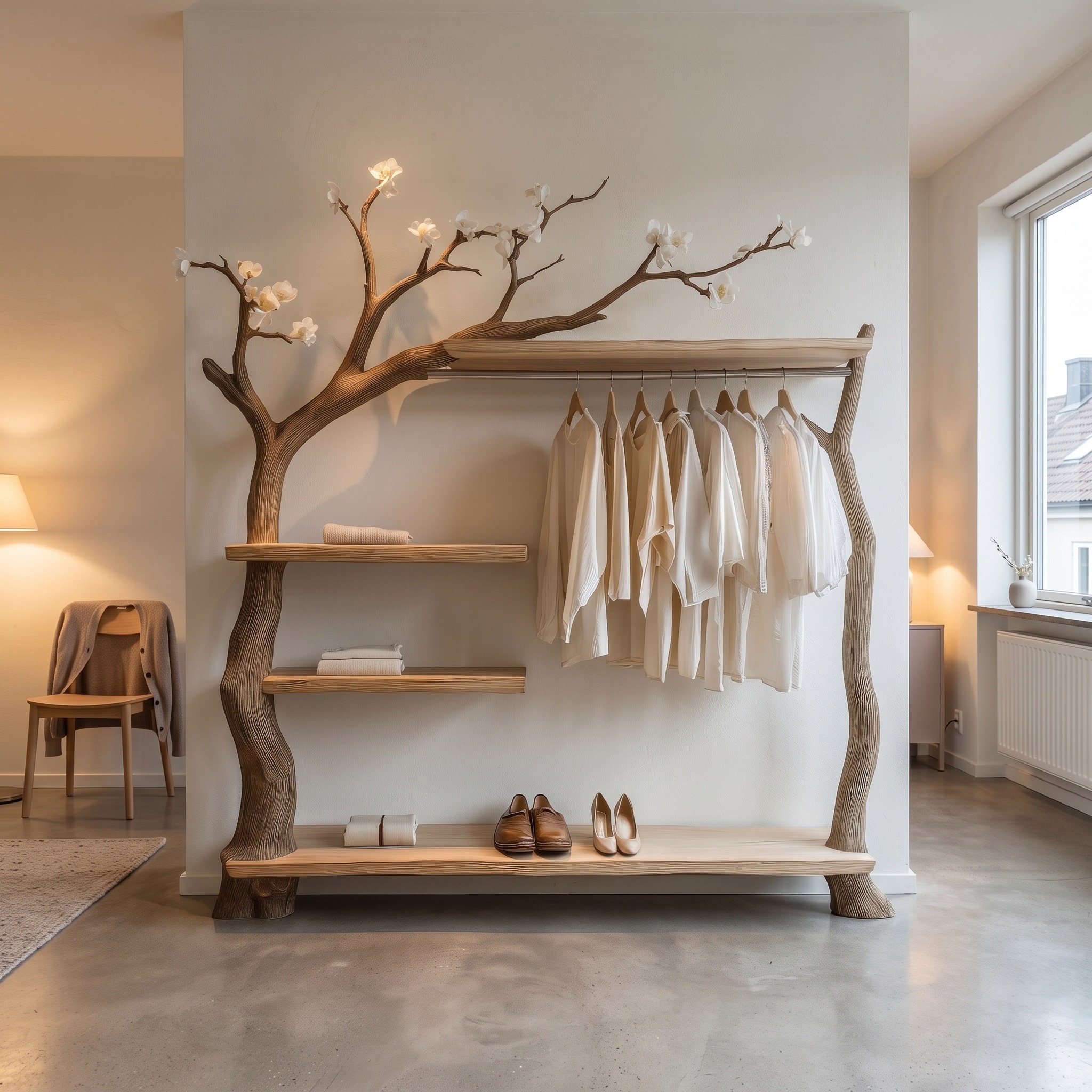 Rustic Tree Clothing Rack Flowering Branch Design