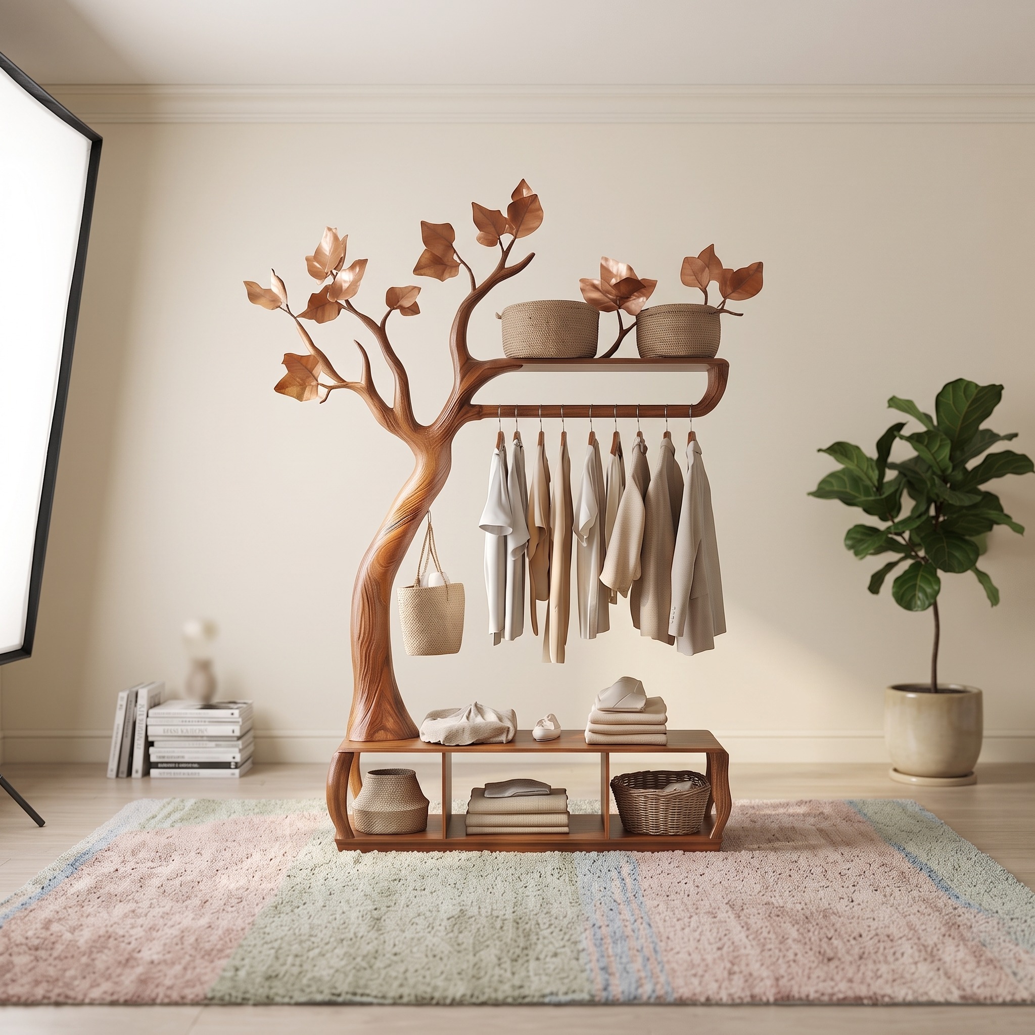 Rustic Tree Coat Rack Bedroom Closet Organizer Storage