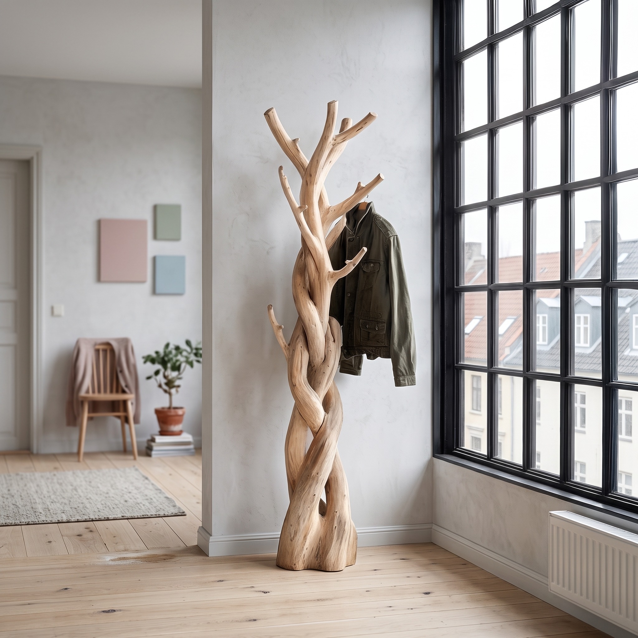 Rustic Tree Coat Rack Bedroom Closet Shelf - Model SINLSATCR012