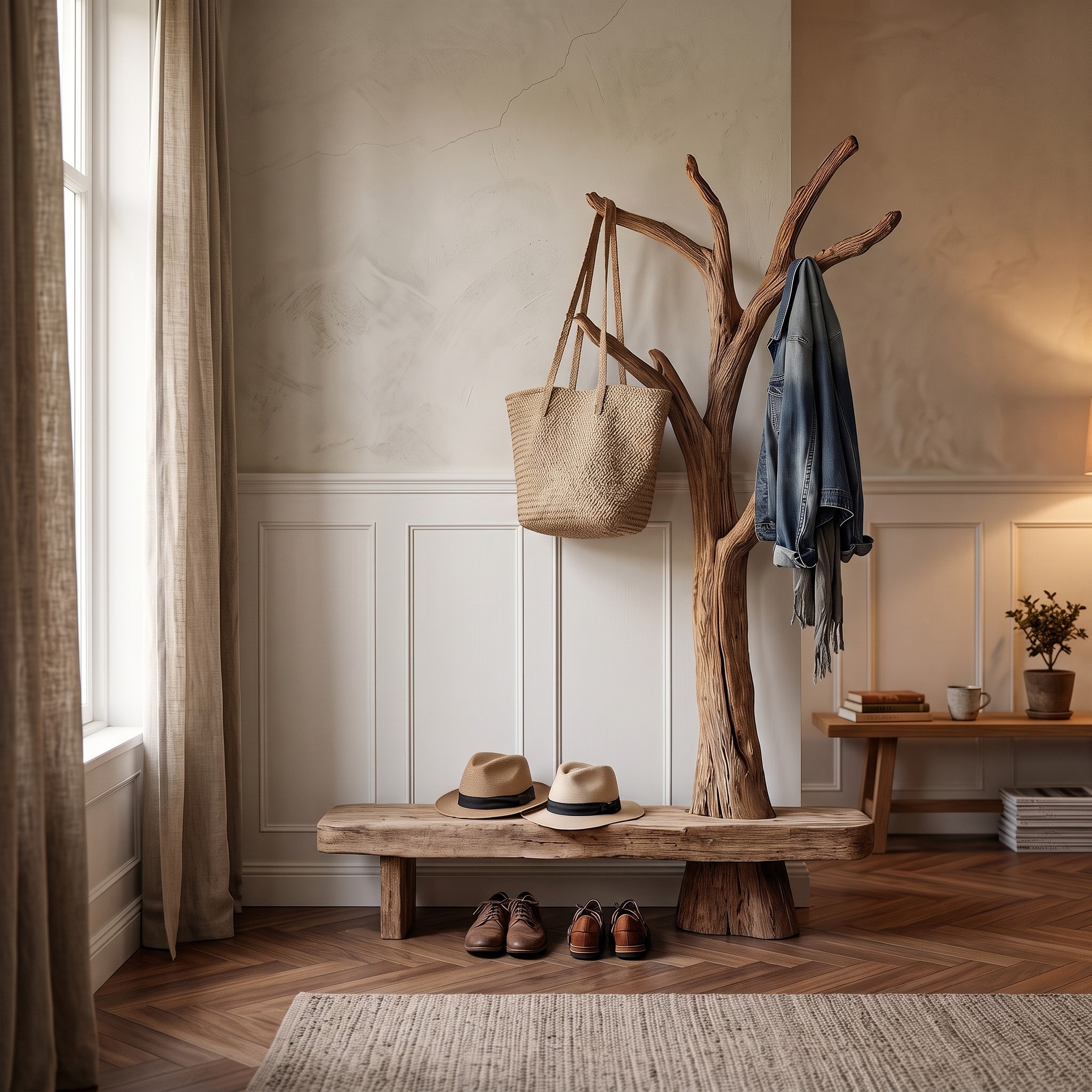 Rustic Tree Coat Rack Entryway and Hallway