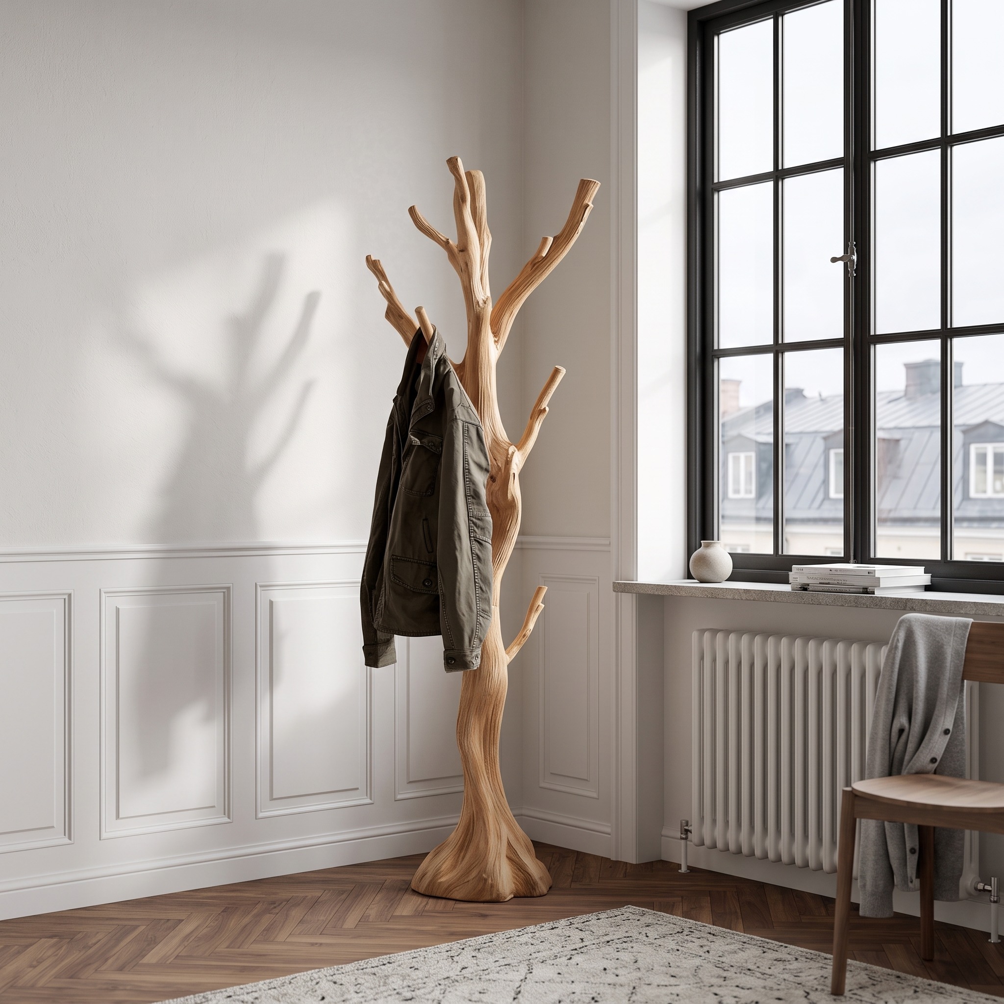 Rustic Tree Coat Rack Entryway Hallway Shelf - Model SINLSATCR011