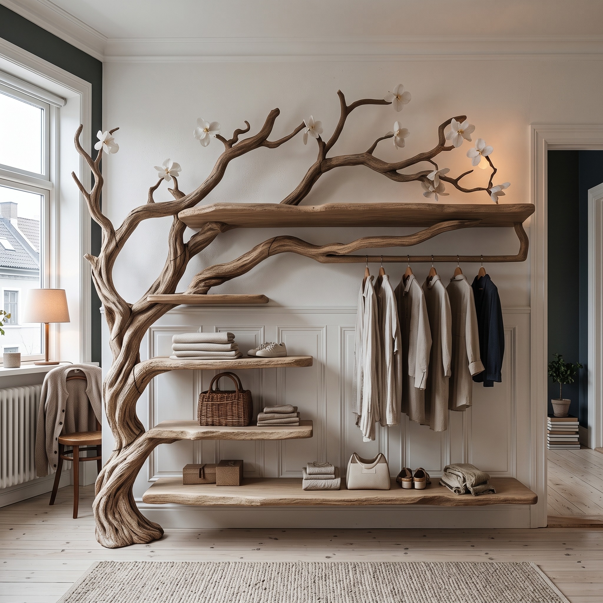 Rustic Tree Coat Rack Wall Mounted Handcrafted