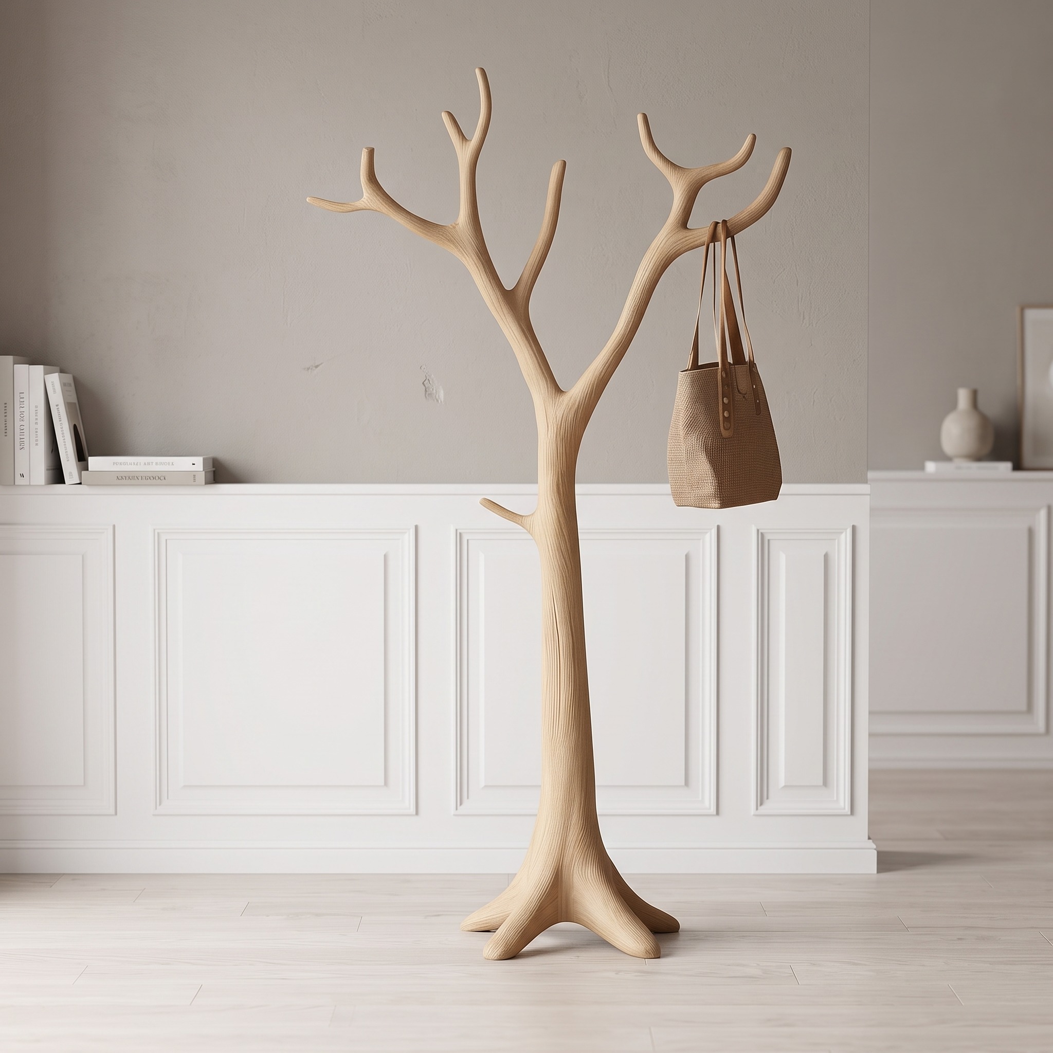 Rustic Tree Coat Stand Entryway Closet Shelf