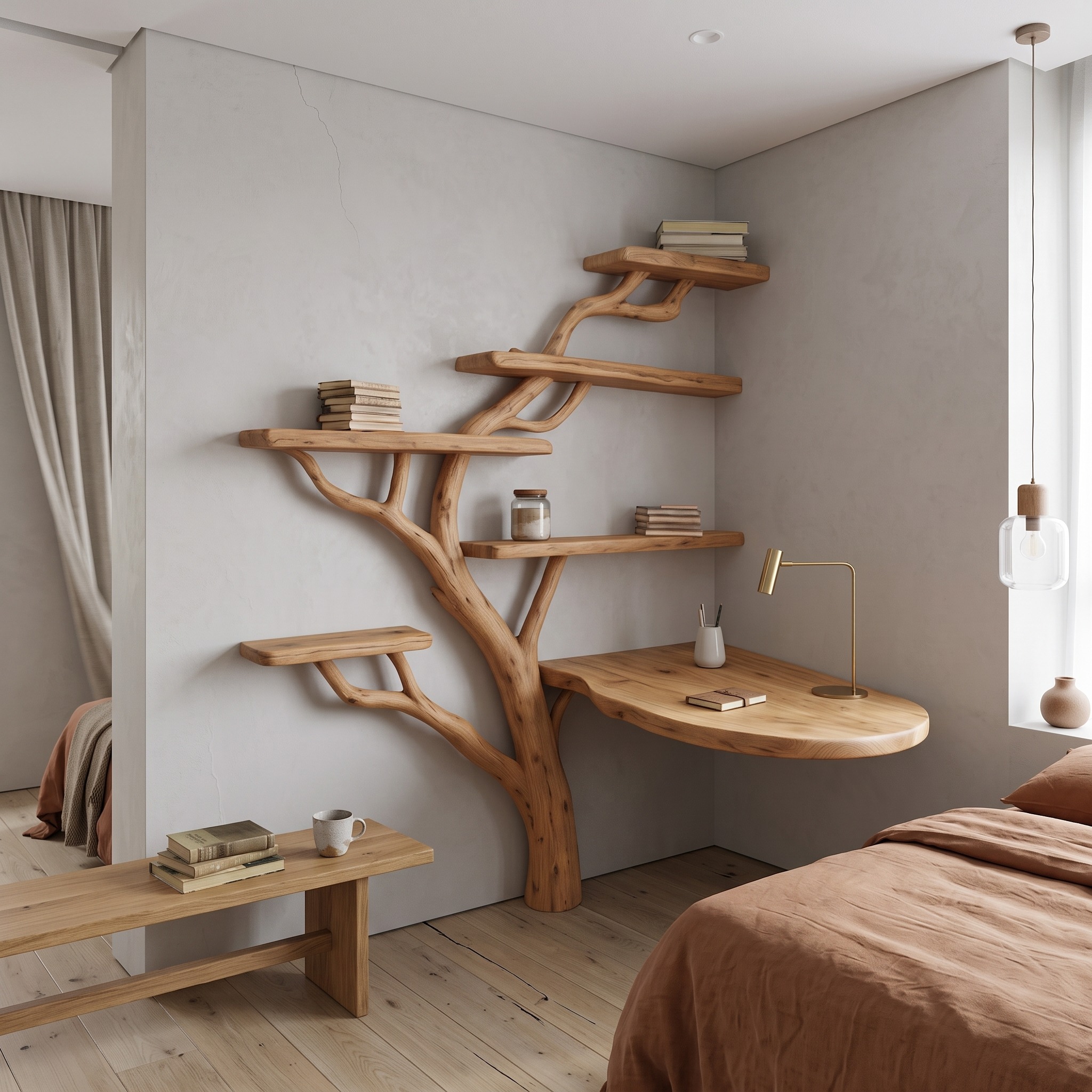 Rustic Tree Desk Shelf Corner Office