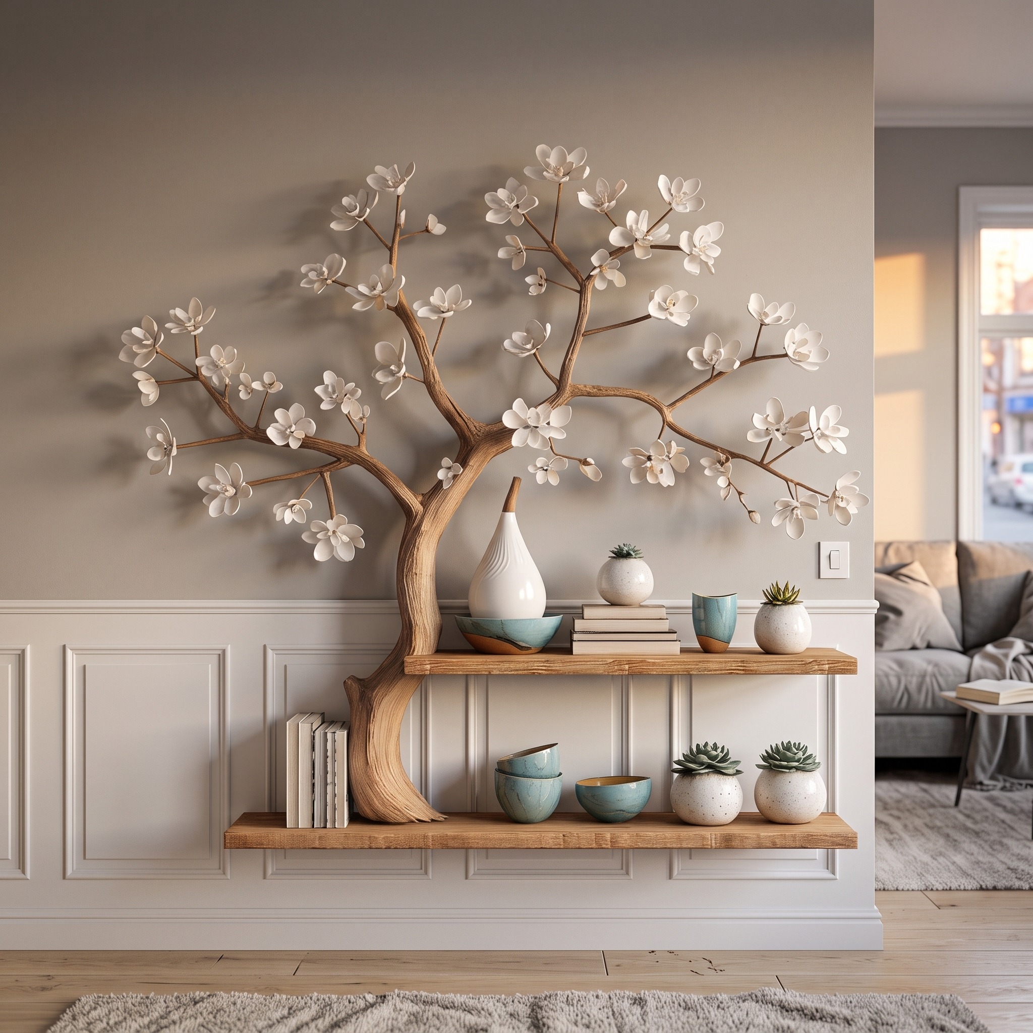 Rustic Tree Display Shelf Bedroom and Hallway