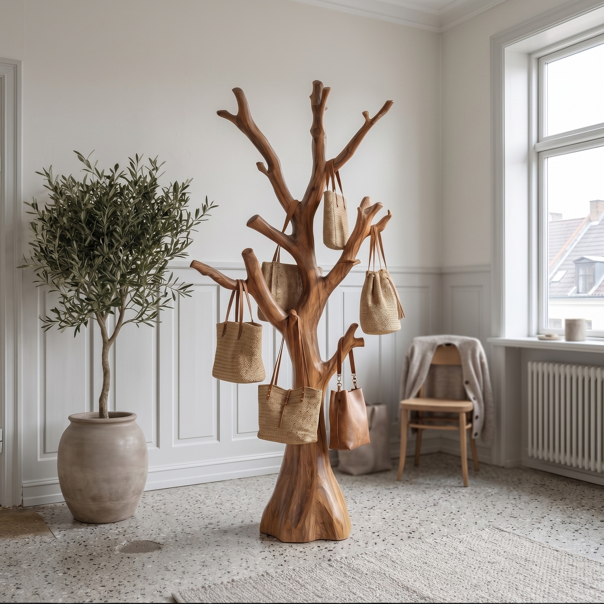 Rustic Tree Form Coat Stand for Hallway and Living Room