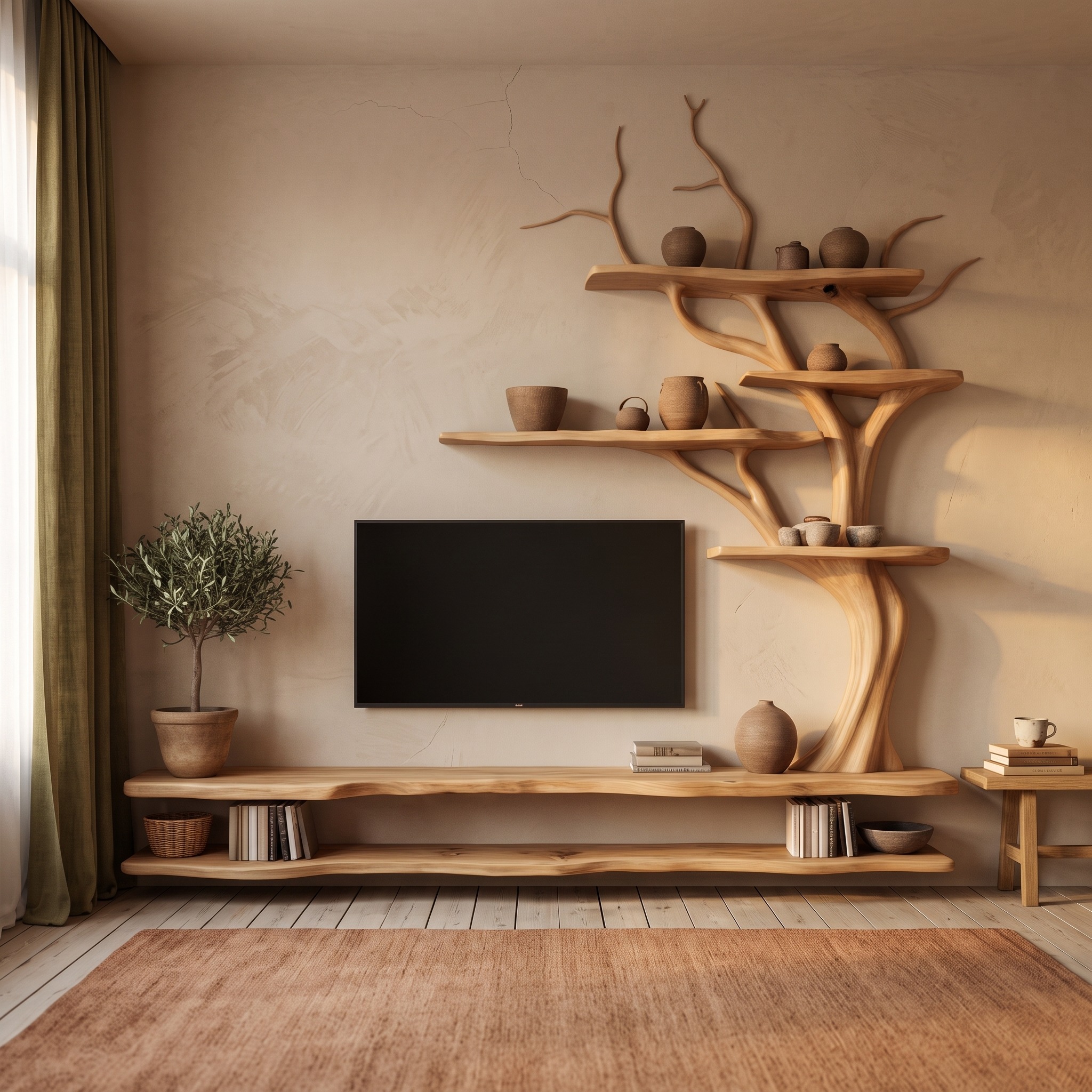Rustic Tree Inspired TV Stand for Living Room and Family Space