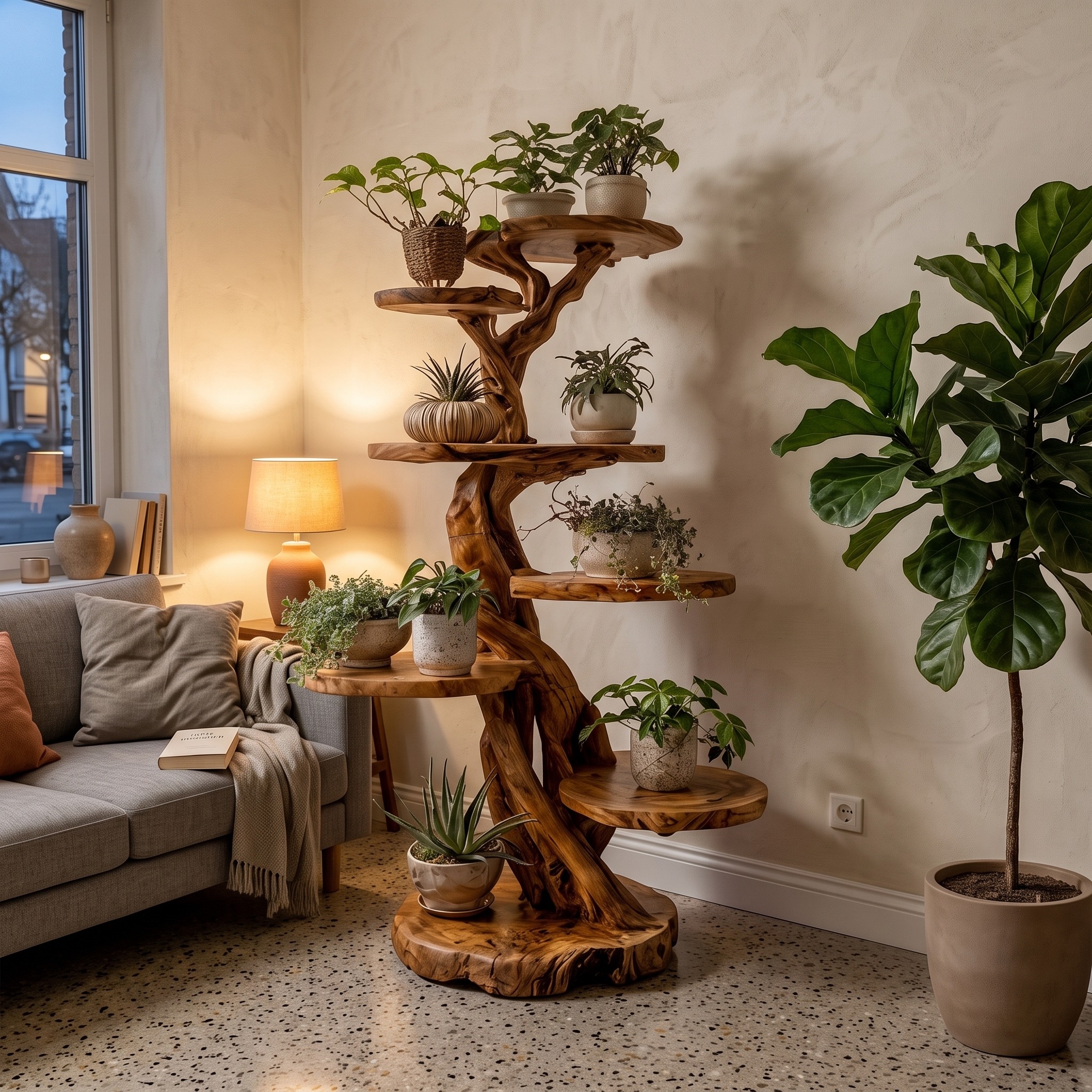 Rustic Tree Plant Shelf Natural Interior Design Home Decor