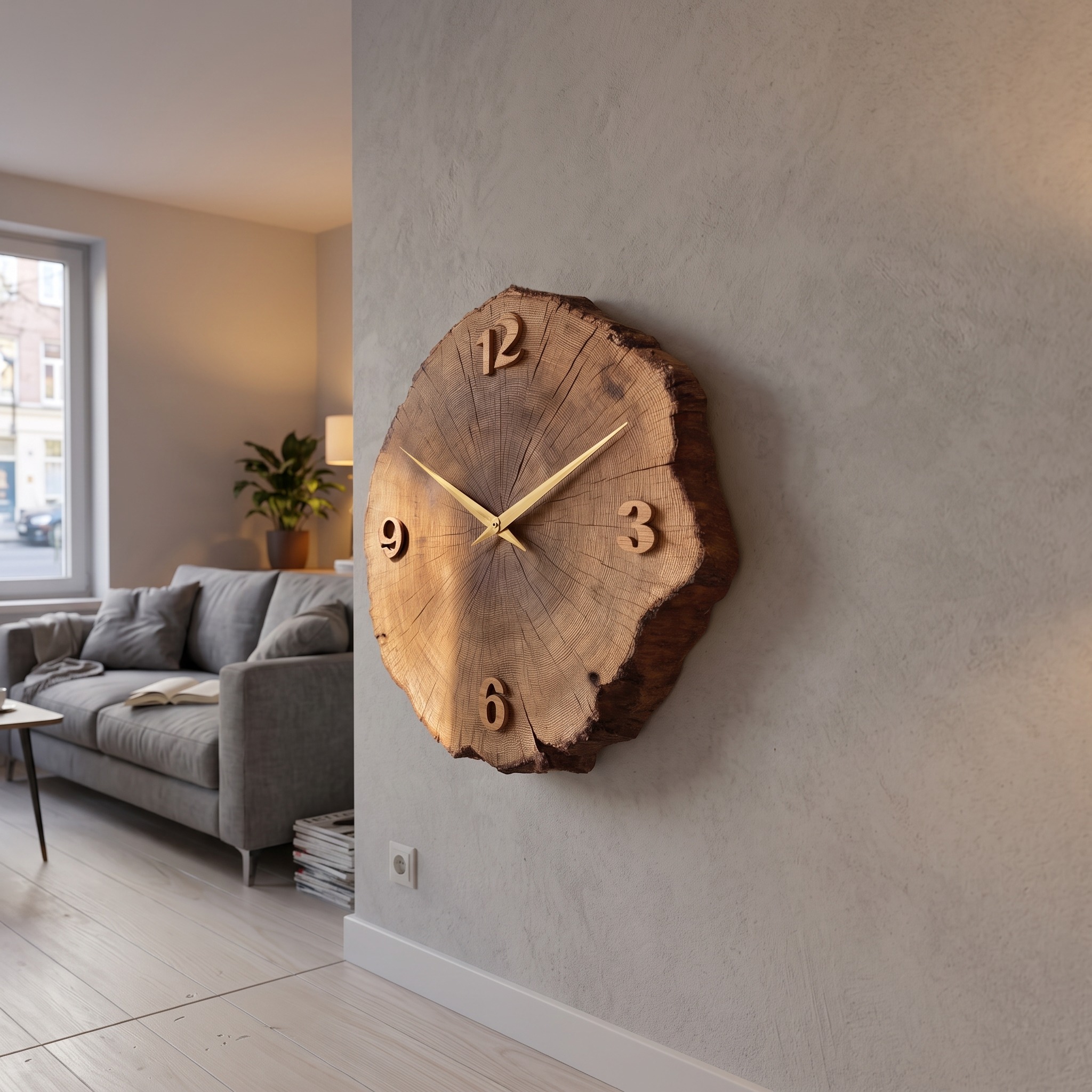 Rustic Tree Ring Wall Clock Hallway or Living Room