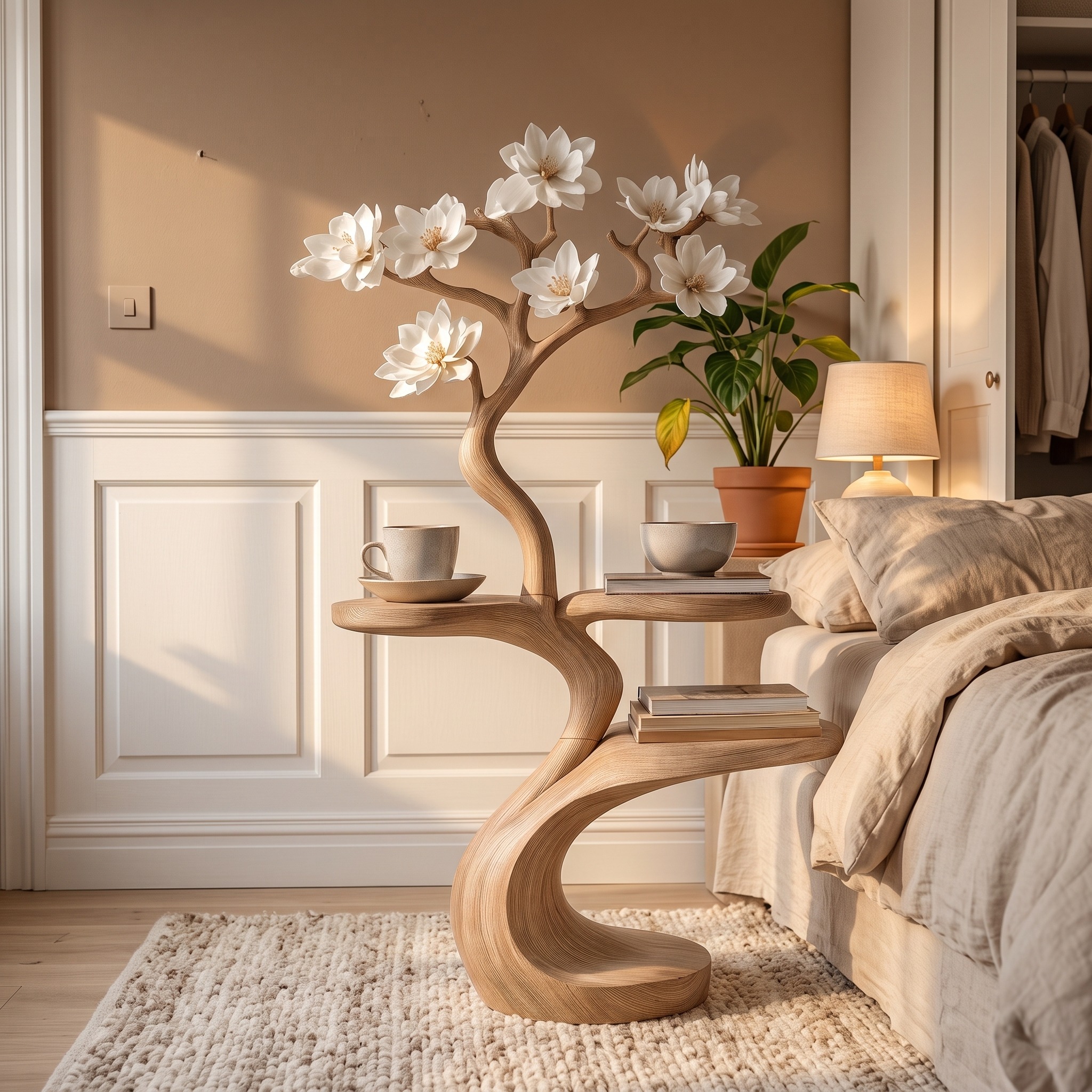 Rustic Tree Shape Bedside Table Modern Bedroom