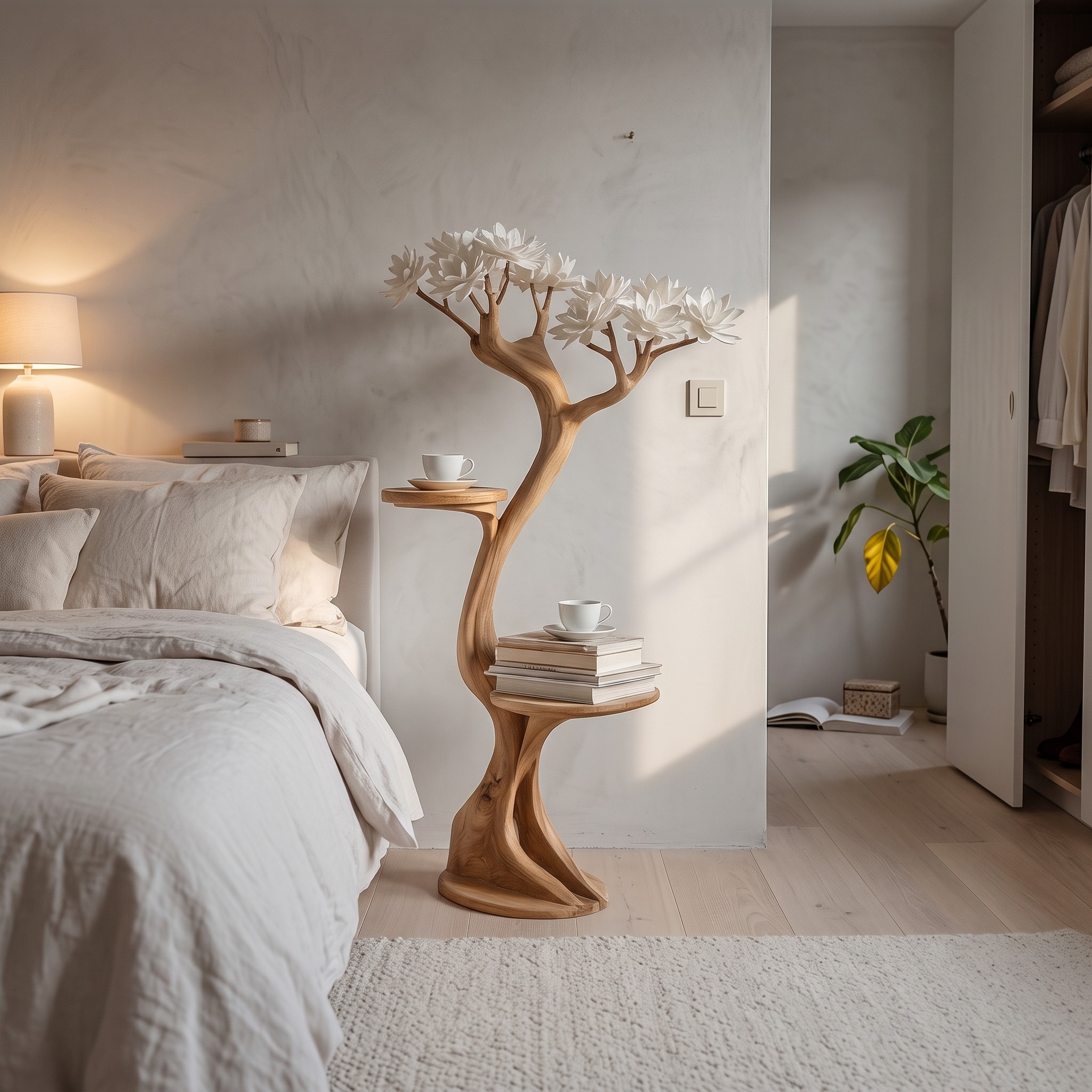 Rustic Tree Shaped Bedside Table Bedroom