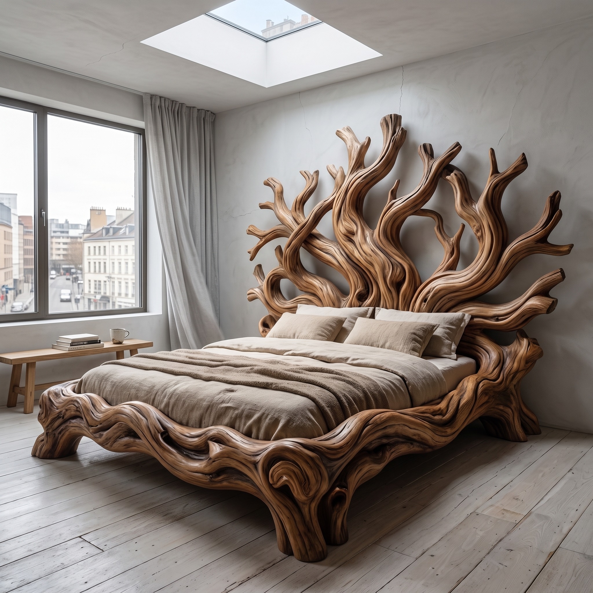 Rustic Tree Shelf Bed Frame for Bedroom or Private Room