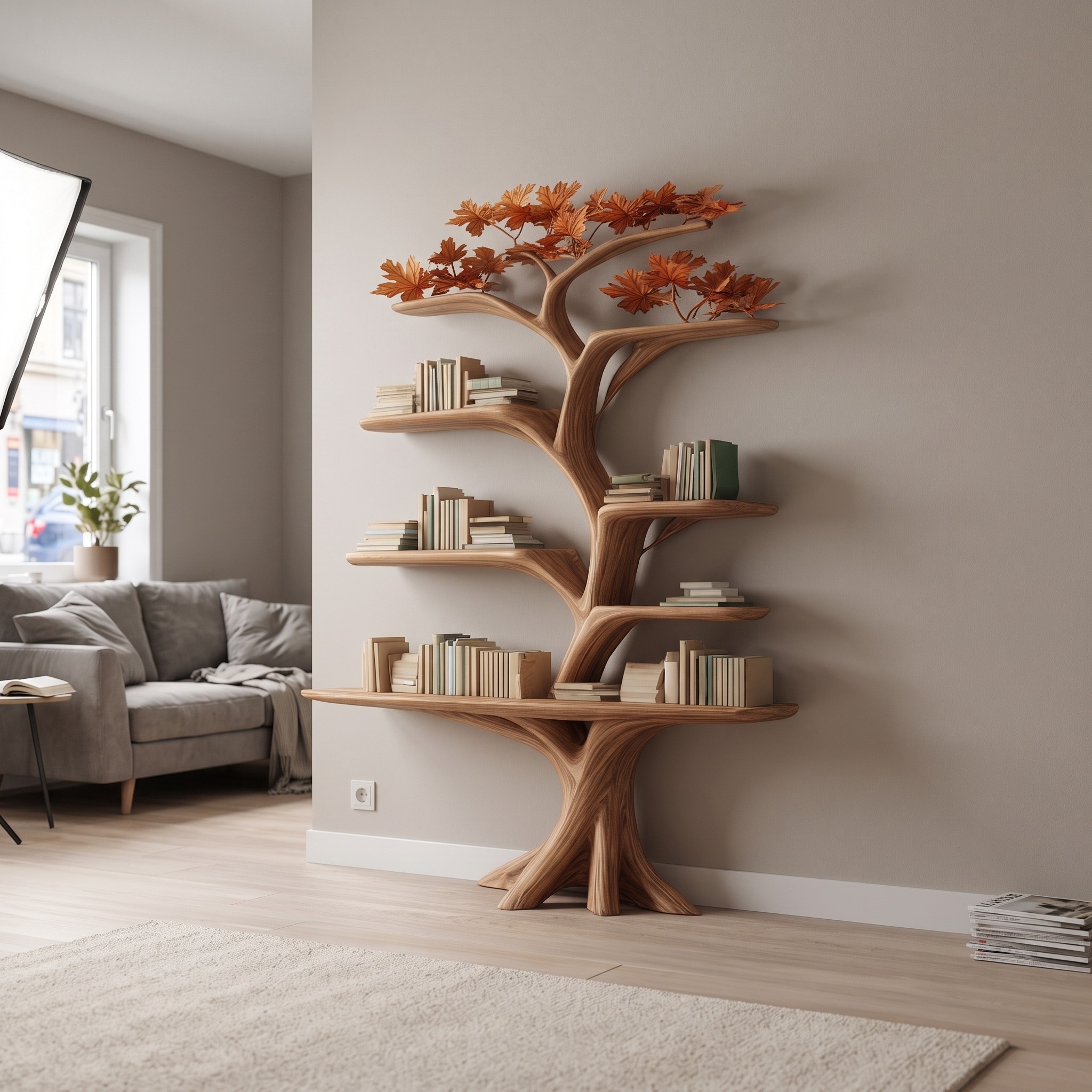 Rustic Tree Shelf Living Room Storage