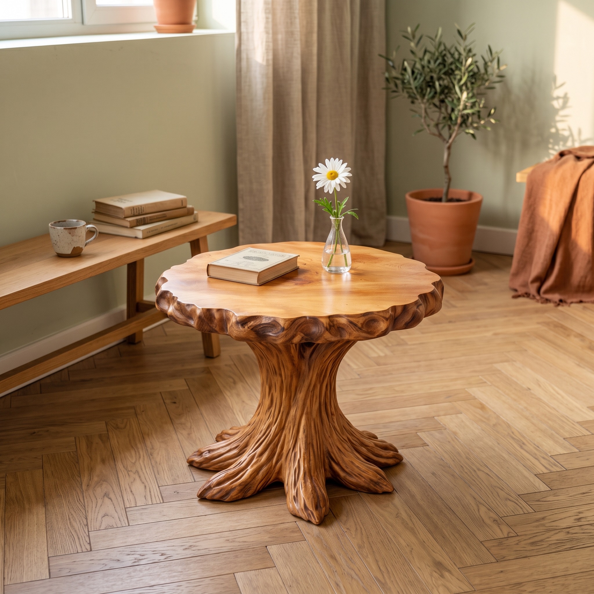 Rustic Tree Stump SIde Table for Living Room and Cabin