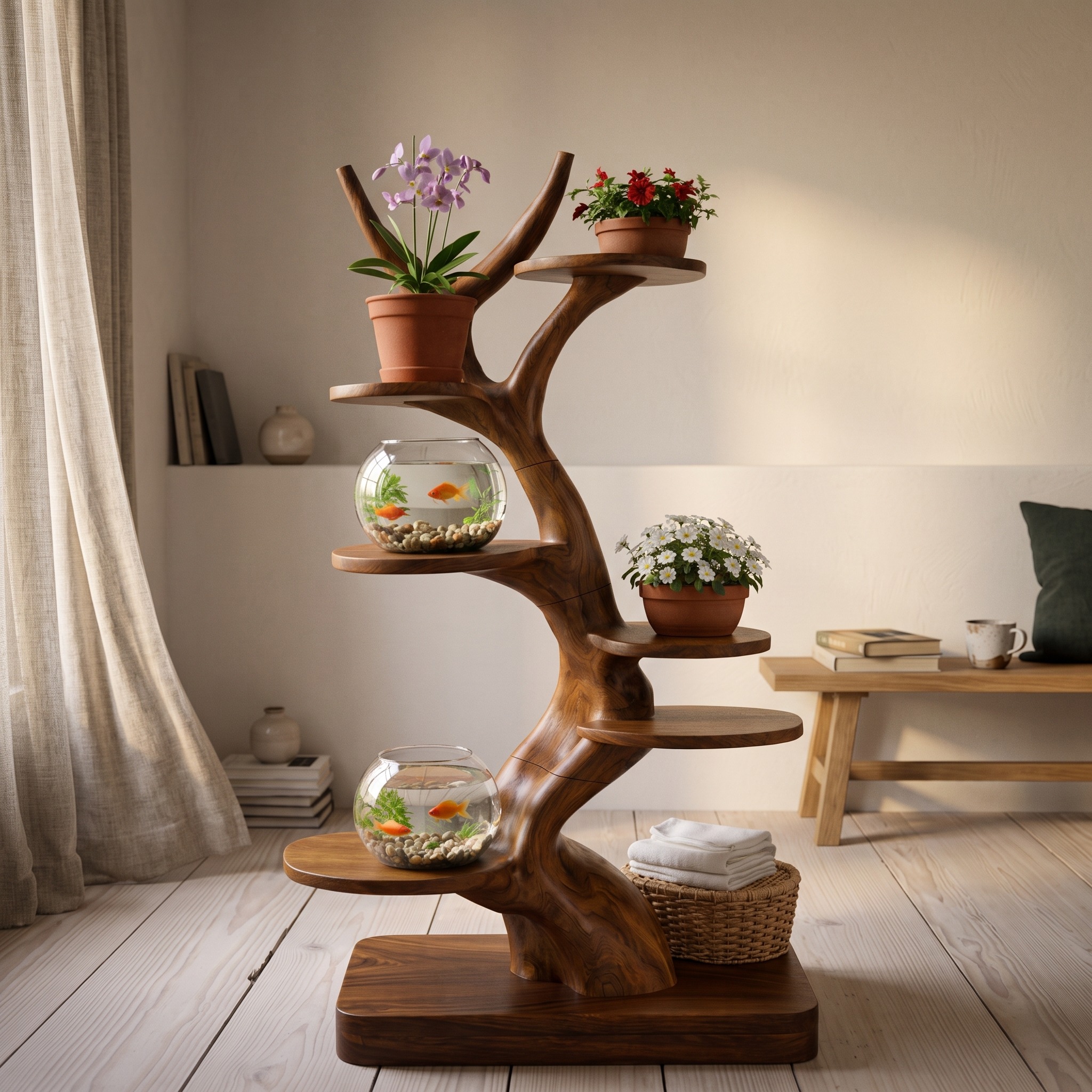 Rustic Tree Style Plant Display Living Room