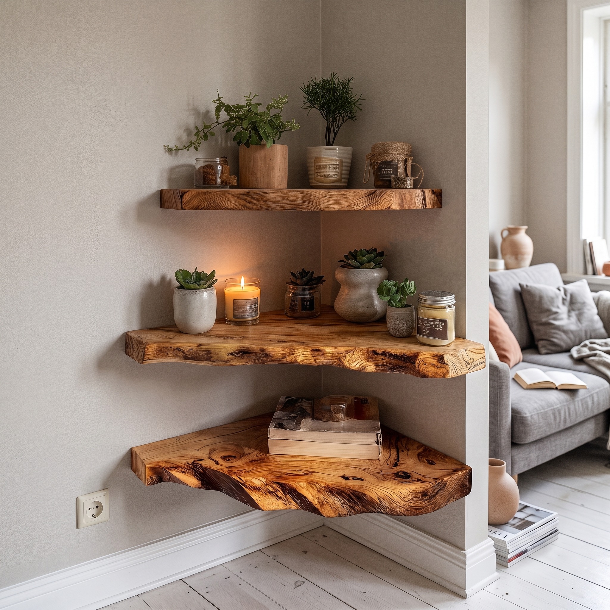 Rustic Wall Mounted Corner Shelf Living Room