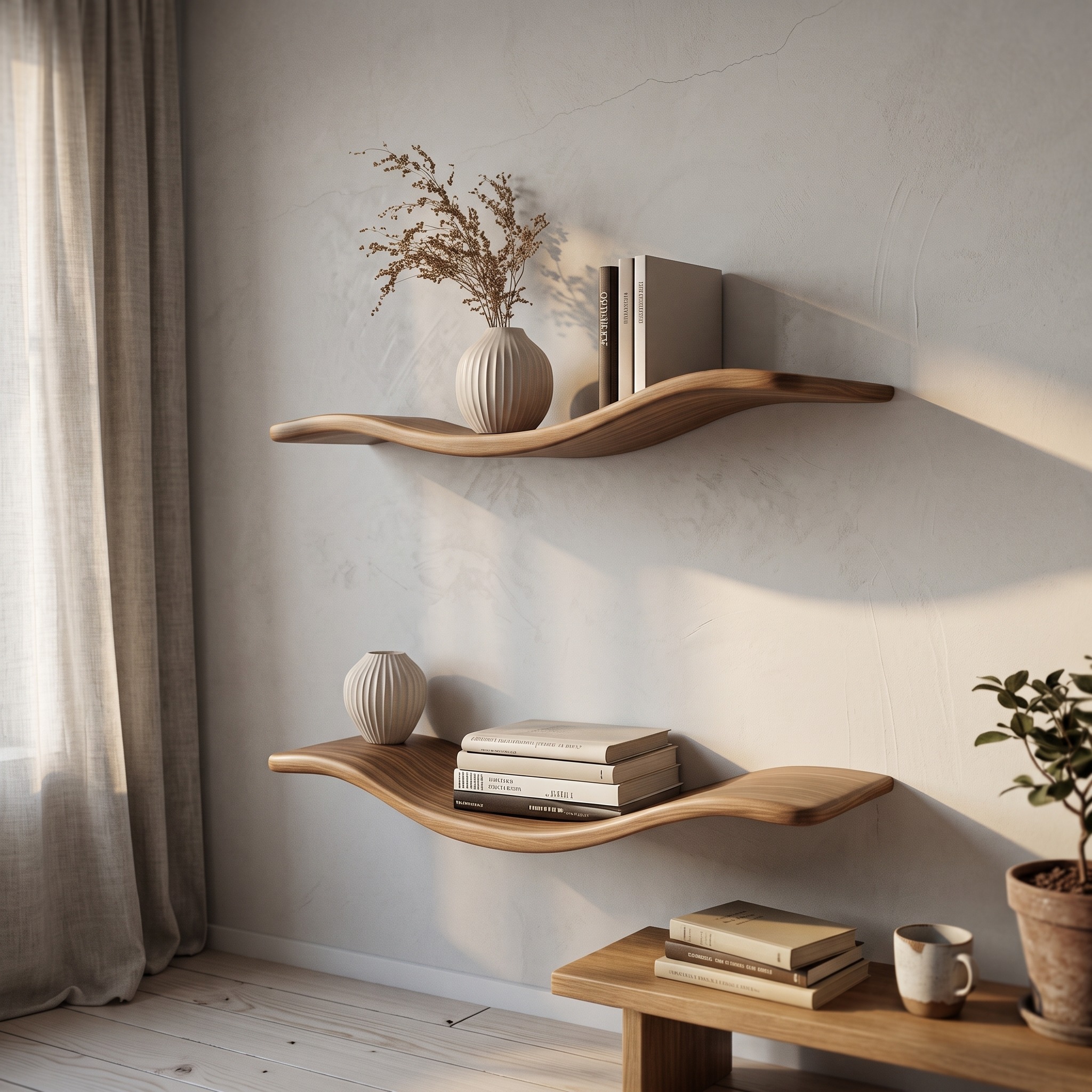 Rustic Wave Floating Shelf Ambient Wall Living Room or Study Room