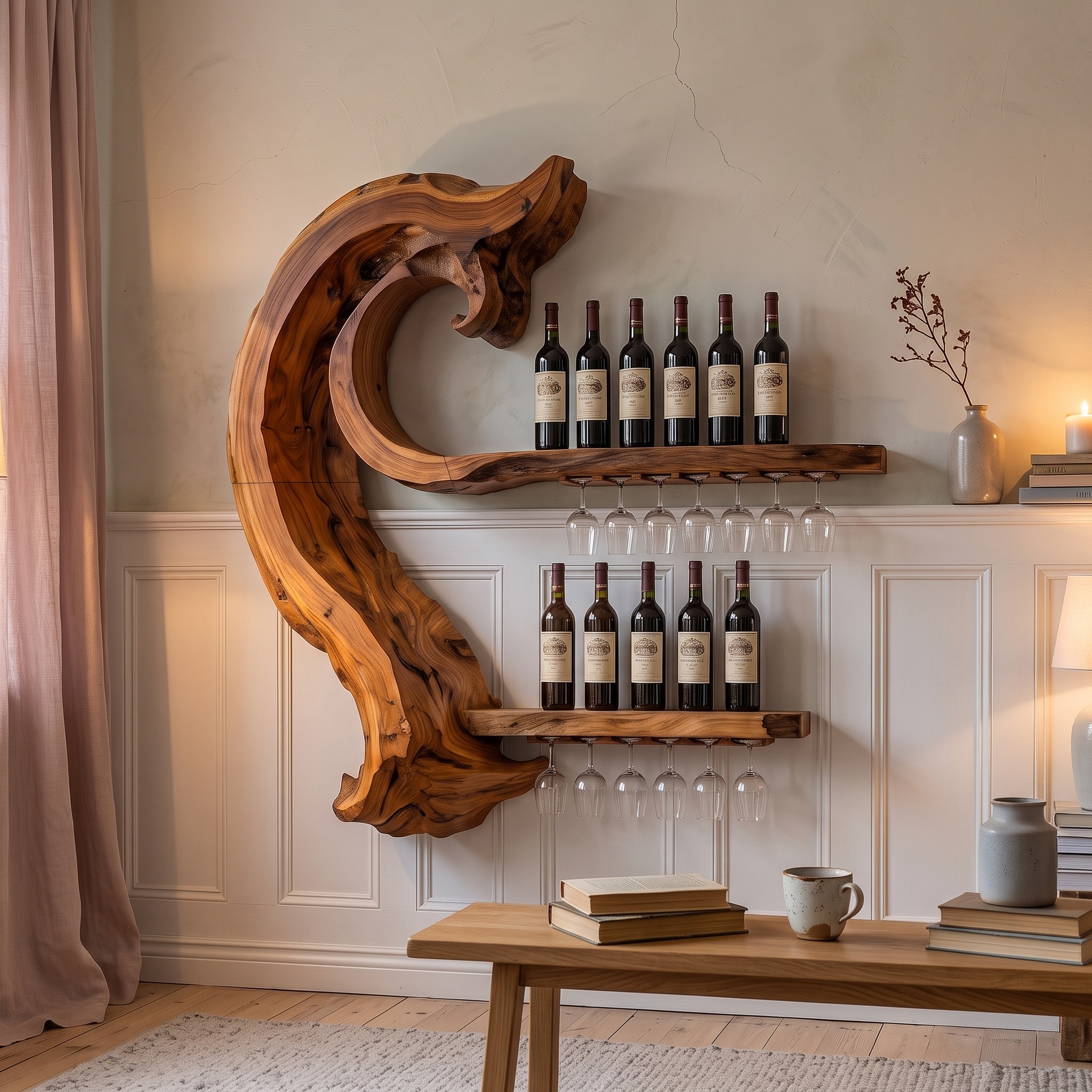 Rustic Wine Storage Rack for Home Bar Shelf
