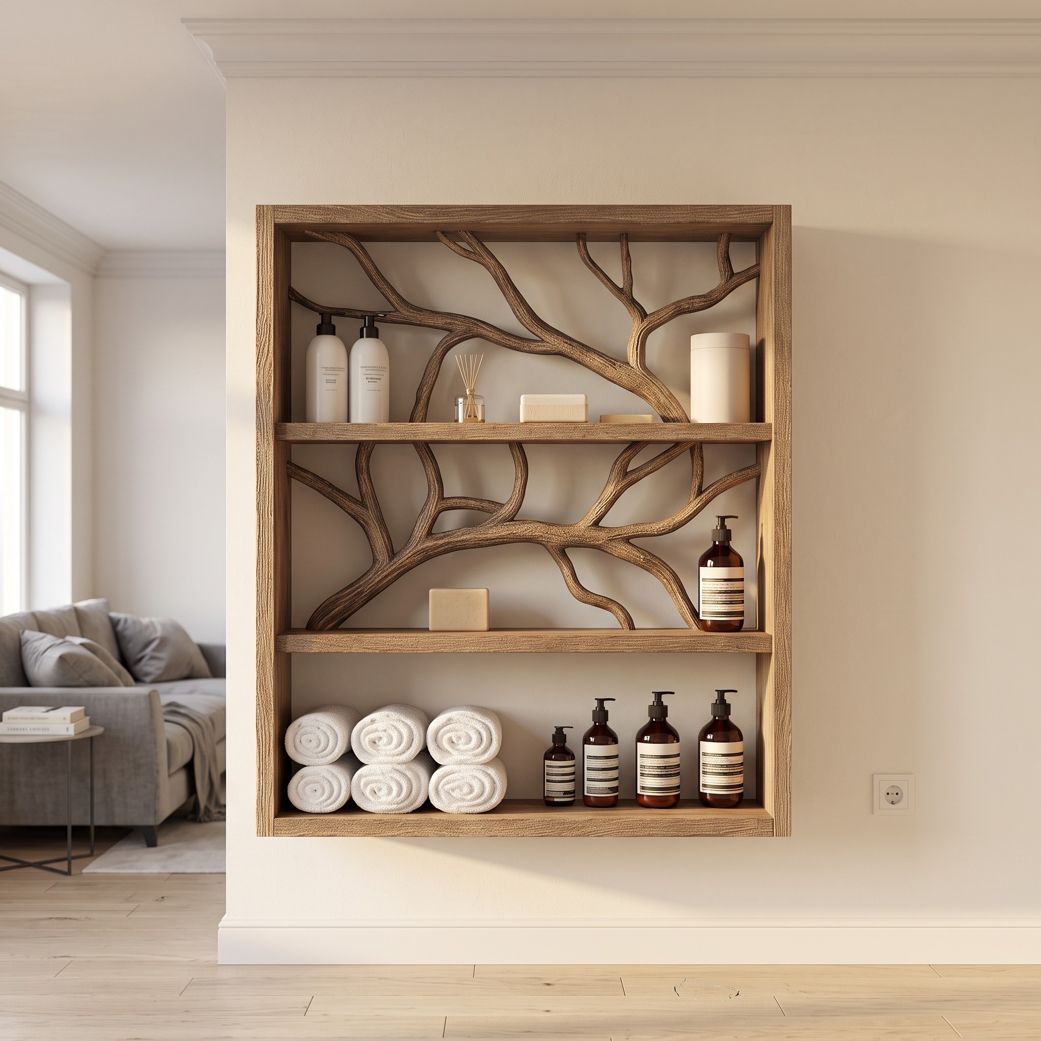Rustic Wood Bathroom Vanity Shelf Bathroom Storage Tree Branch