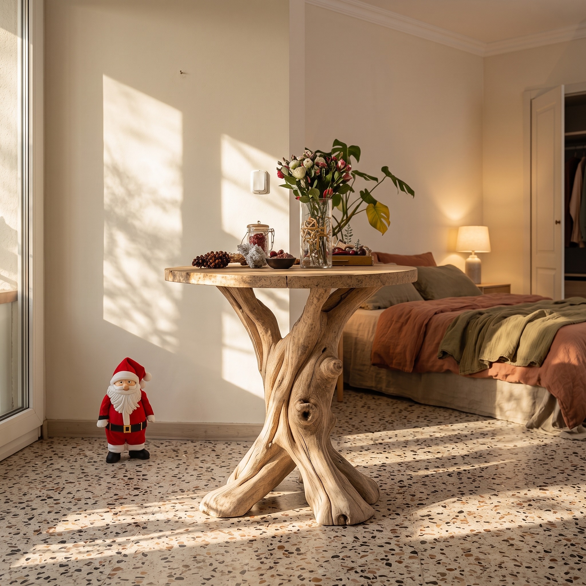Rustic Wood Live Edge End Table Christmas Decor