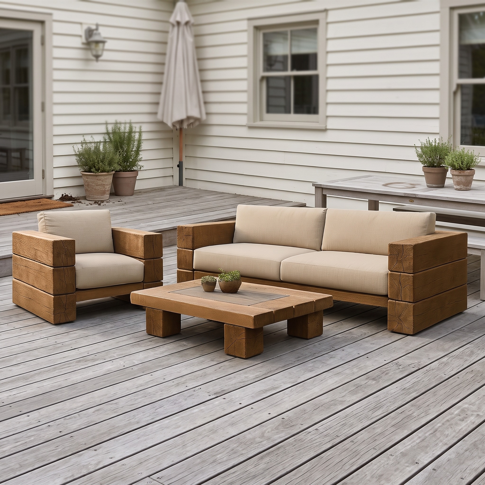 Rustic Wood Sofa Set for Garden Patio and Outdoor Lounge