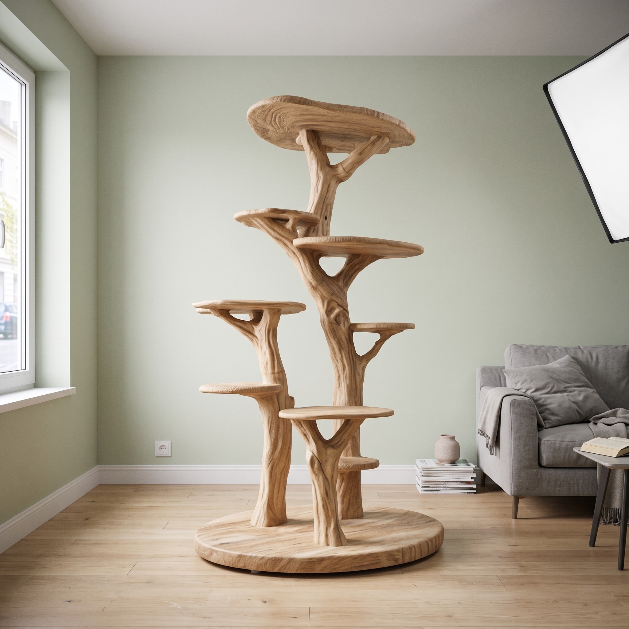 Rustic Wood Tree Cat Tower Living Room