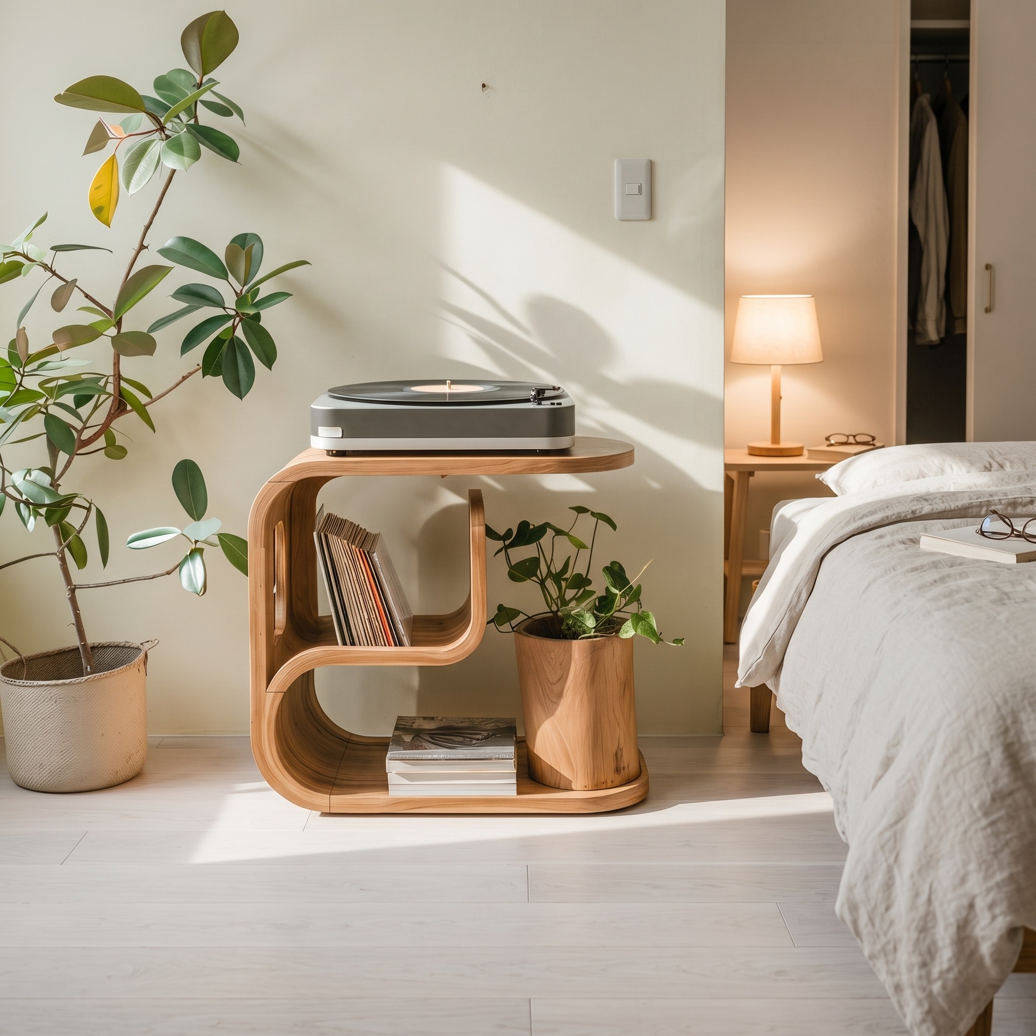 Rustic Wood Vinyl Player Stand for Livingroom Setup