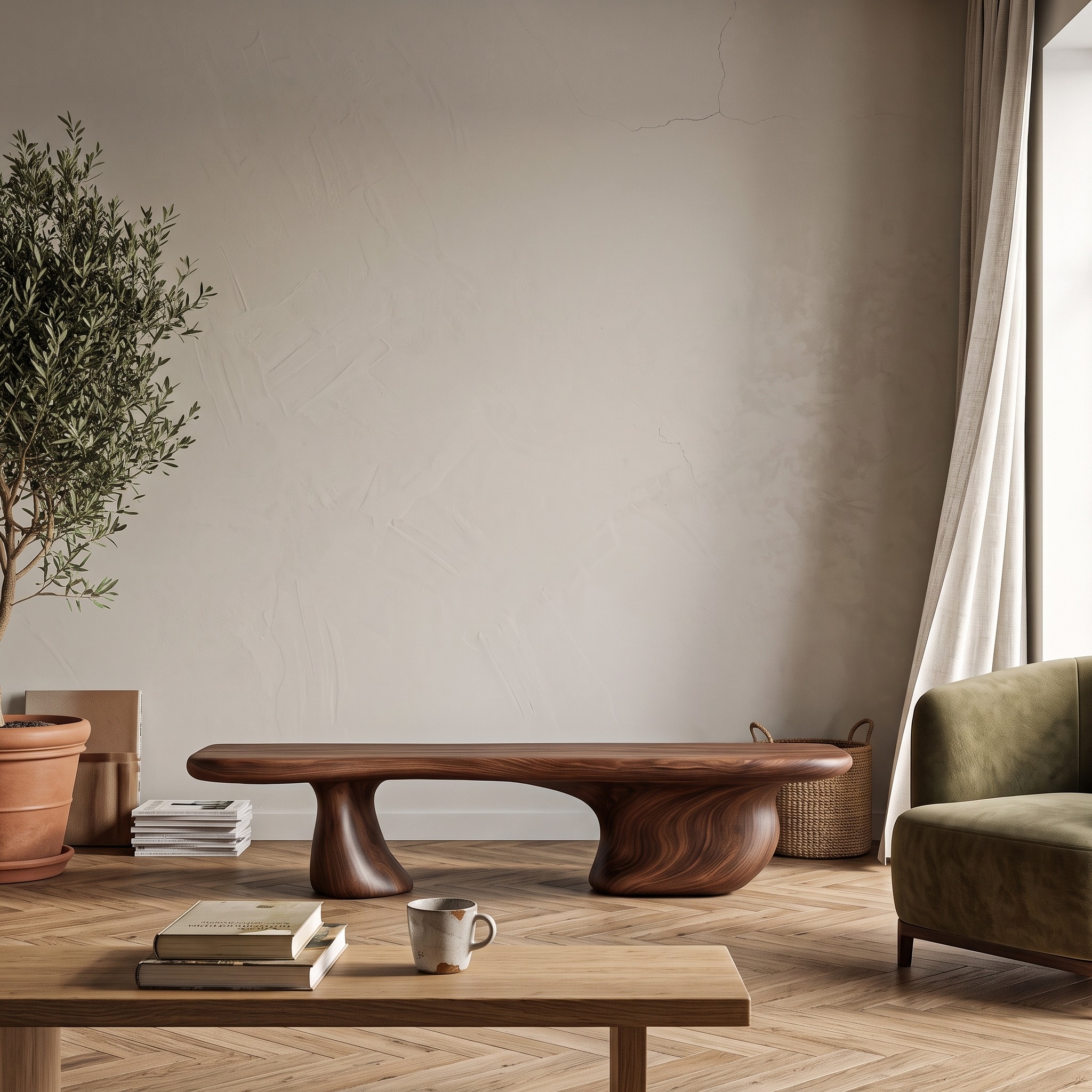 Rustic Wooden Bench Live Edge Design for Living Room Decor