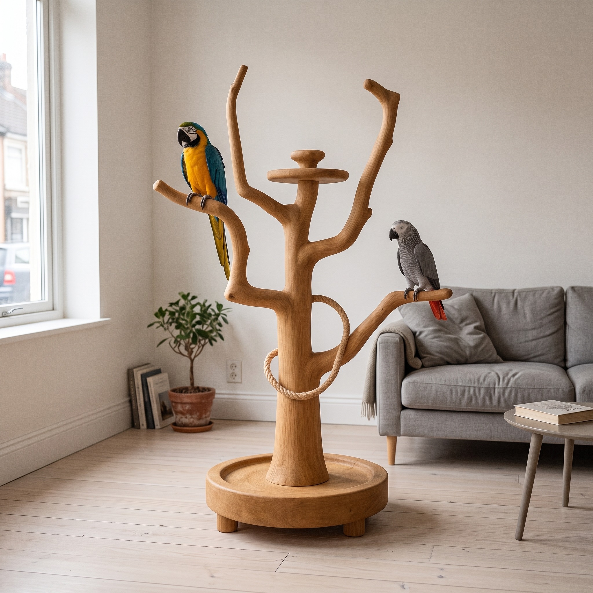Rustic Wooden Bird Tree Stand Living Room Pet Furniture