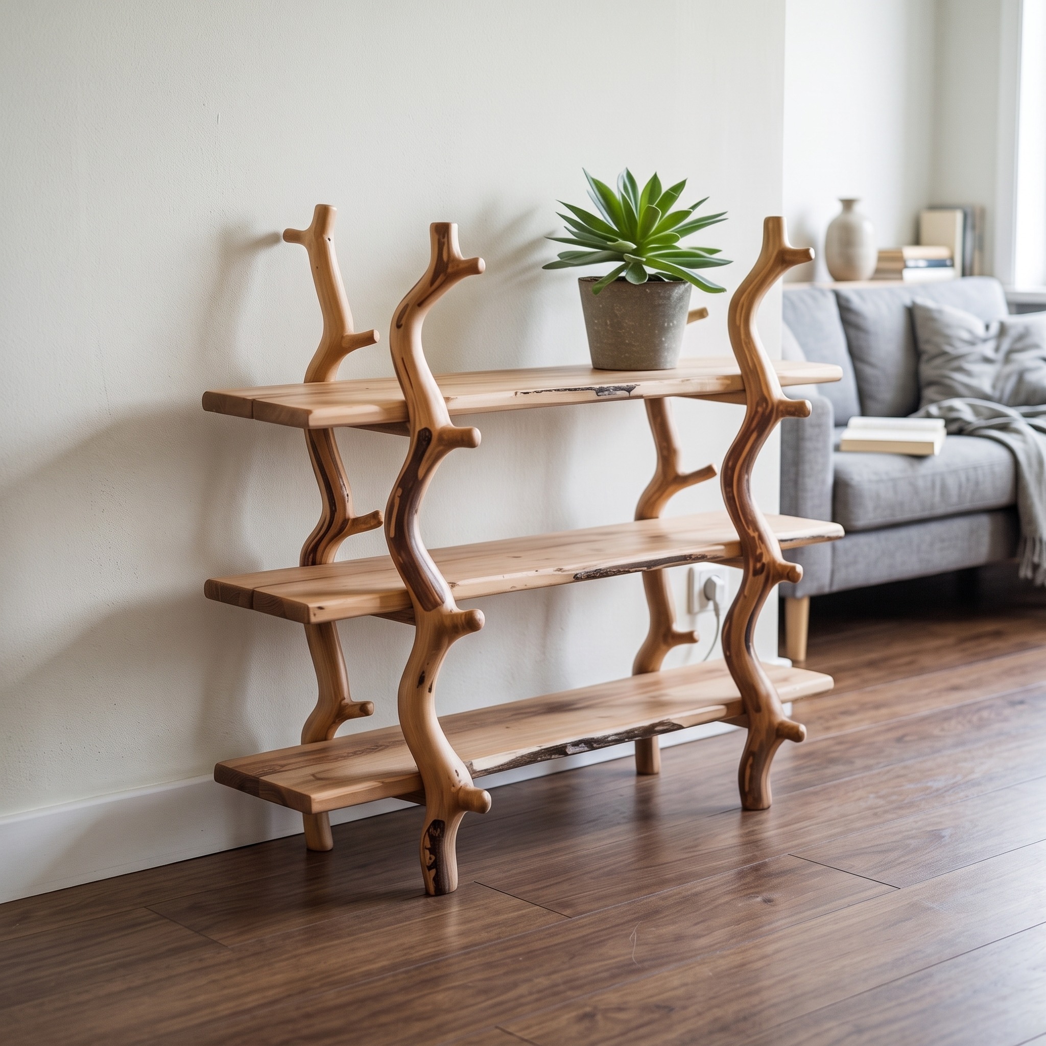 Rustic Wooden Branch Shelf Display Living Room or Entryway