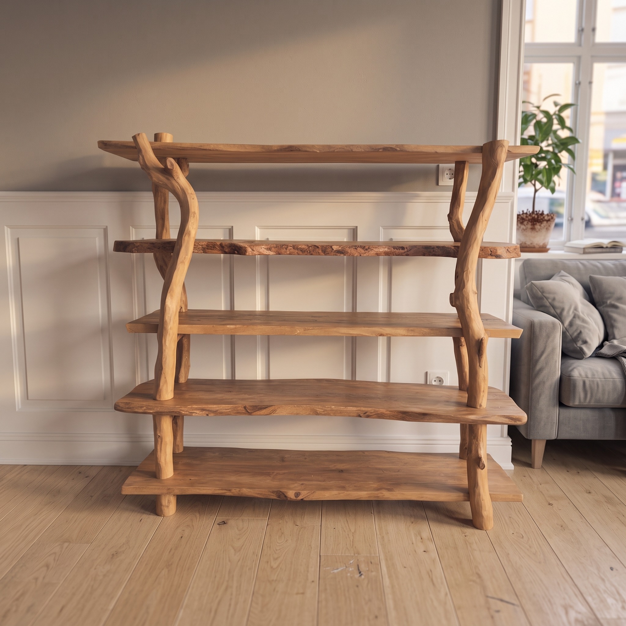 Rustic Wooden Branch Shelf Storage Living Room or Dining Room