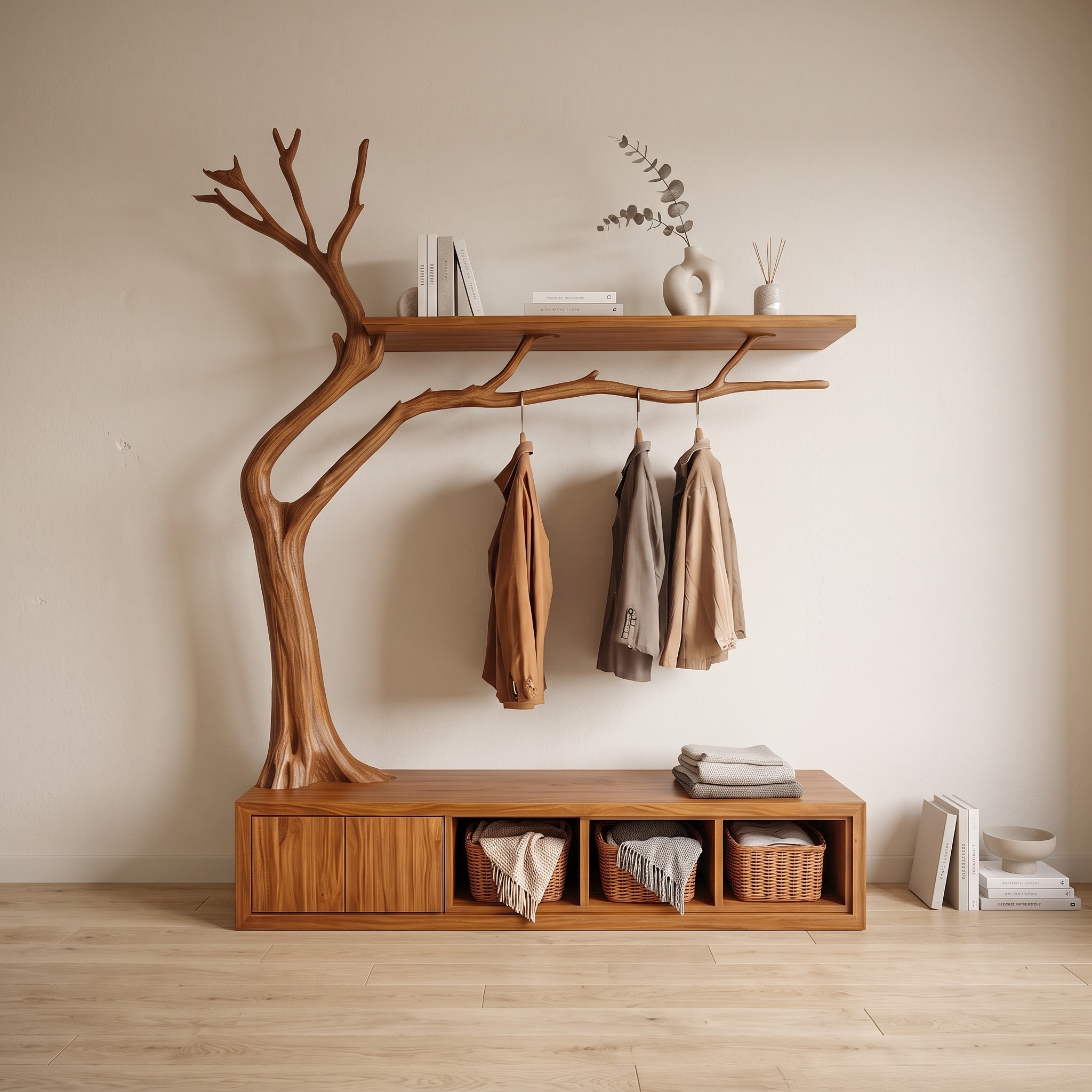 Rustic Wooden Cabinet with Tree Shaped Living and Bedroom