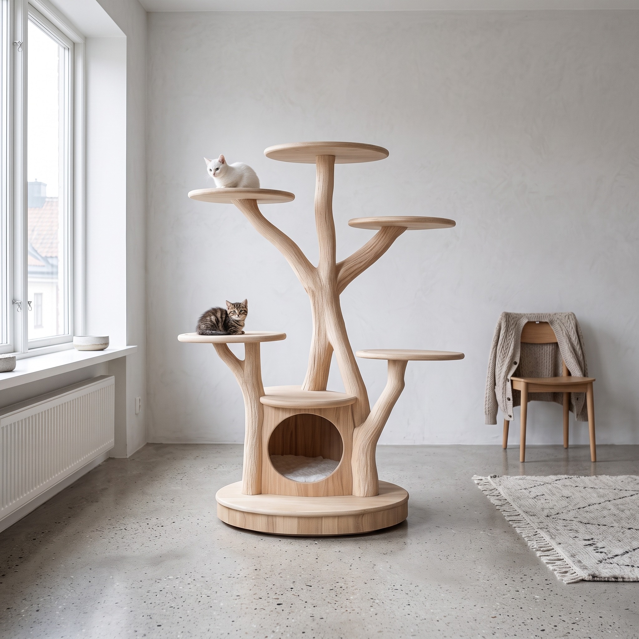 Rustic Wooden Cat Tree Living Room Pet Furniture with Cat House
