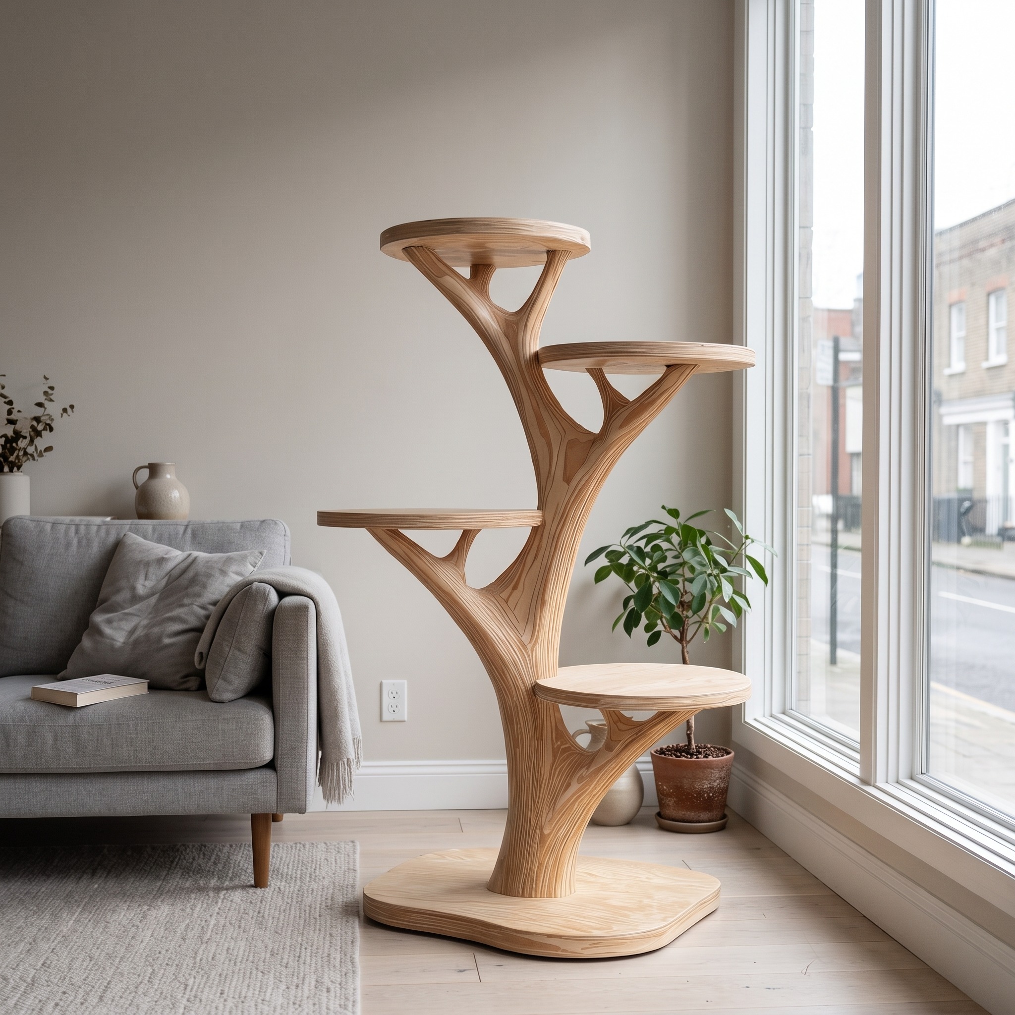 Rustic Wooden Cat Tree Stand Living Room Play