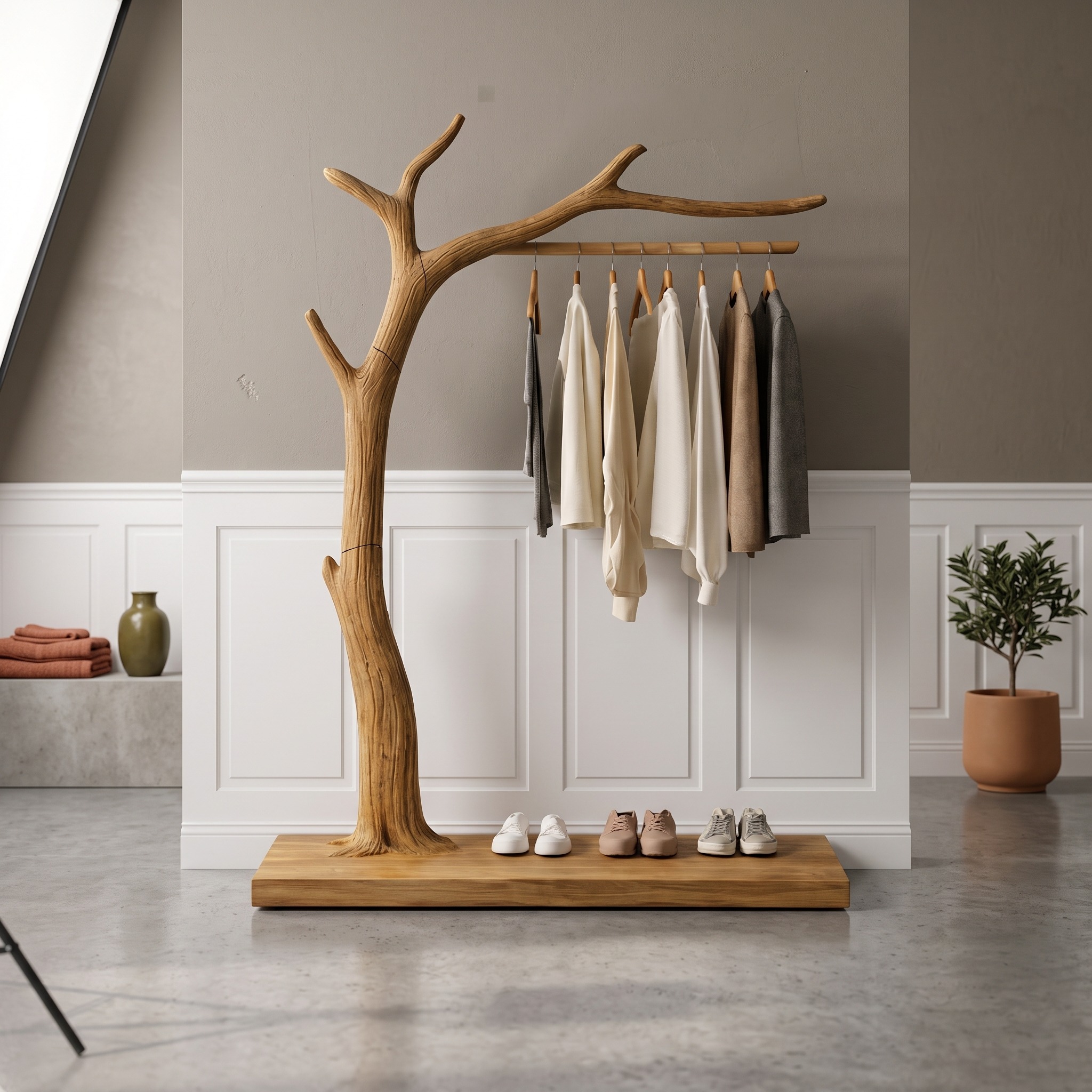 Rustic Wooden Coat Rack Entryway Interior