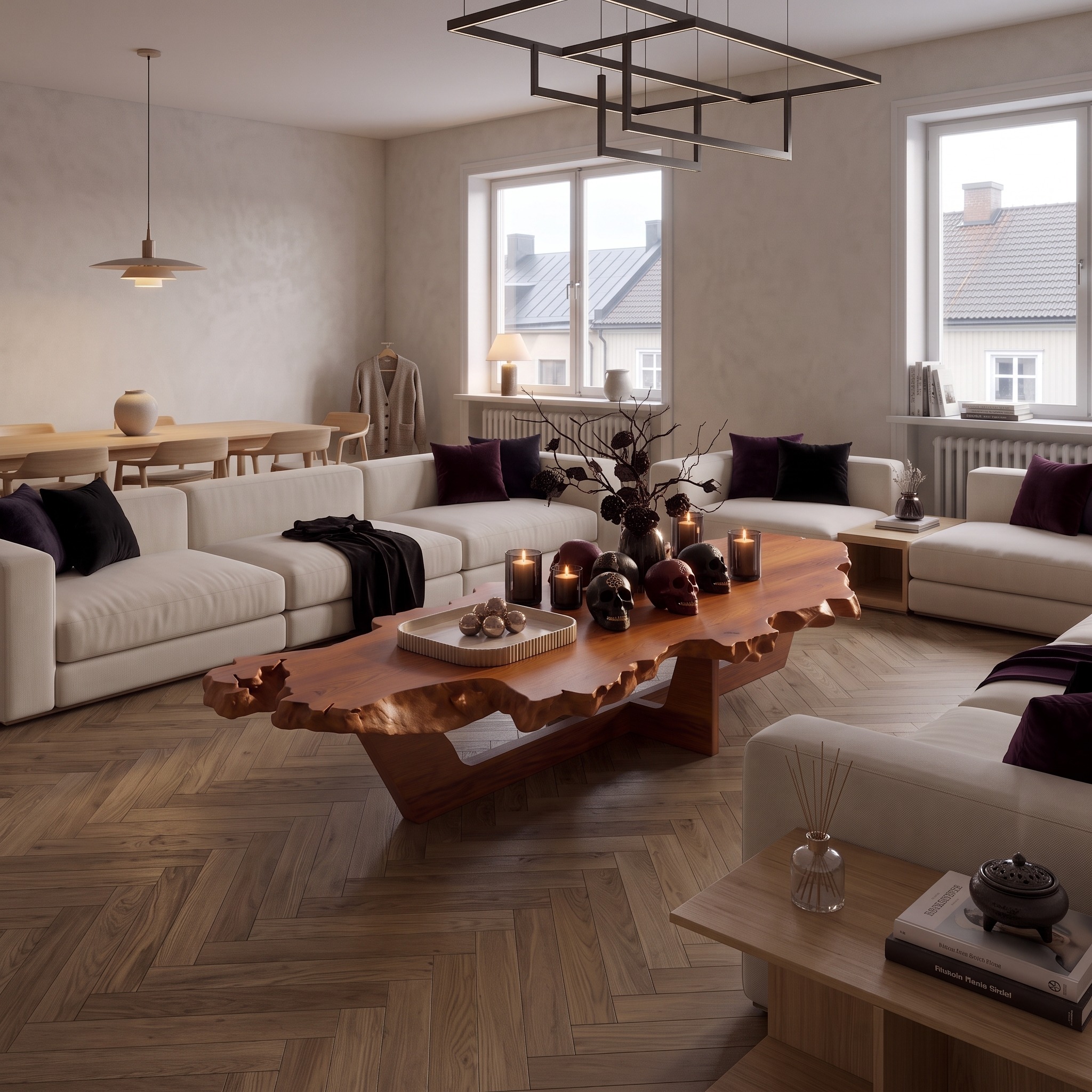 Rustic Wooden Coffee Table with Live Grain Character for Living Room