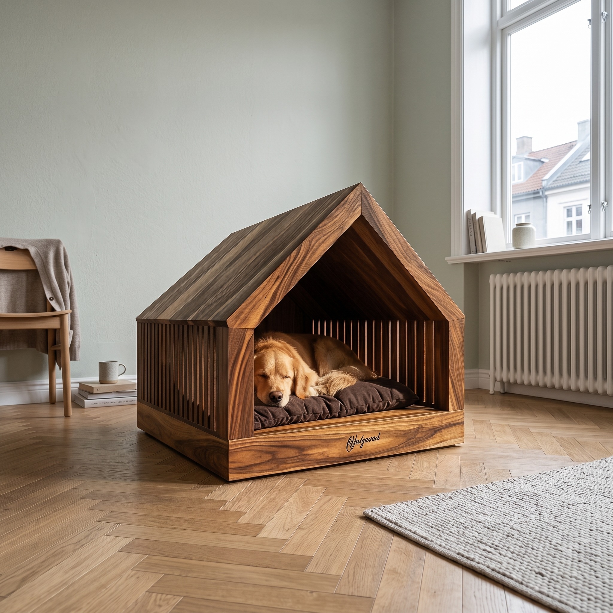 Rustic Wooden Dog House Indoor Pet Bed
