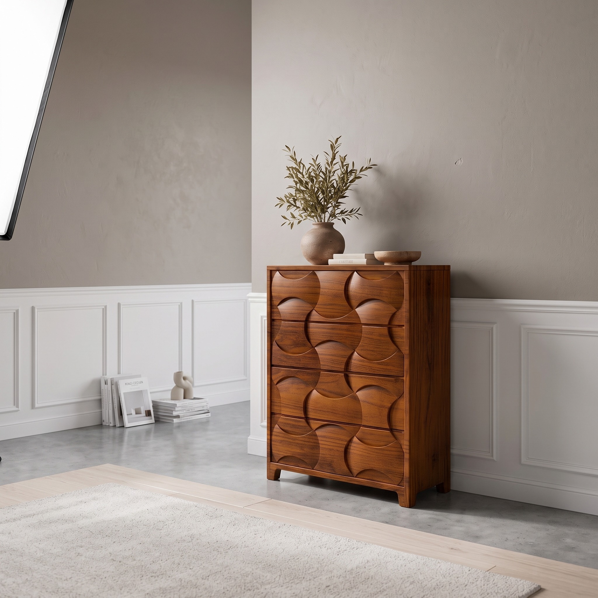 Rustic Wooden Dresser with Textured Wood Grain Front for Bedroom