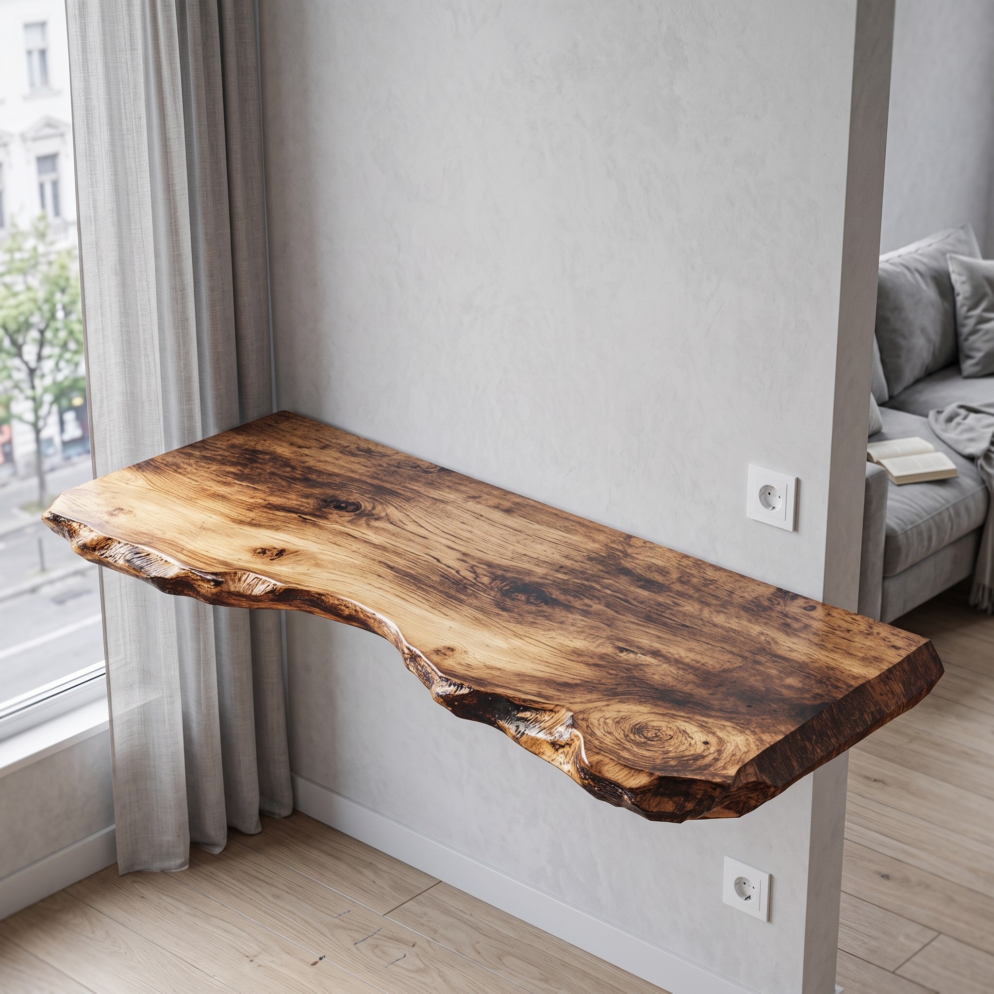 Rustic Wooden Floating Table for Warm Bedroom Atmosphere