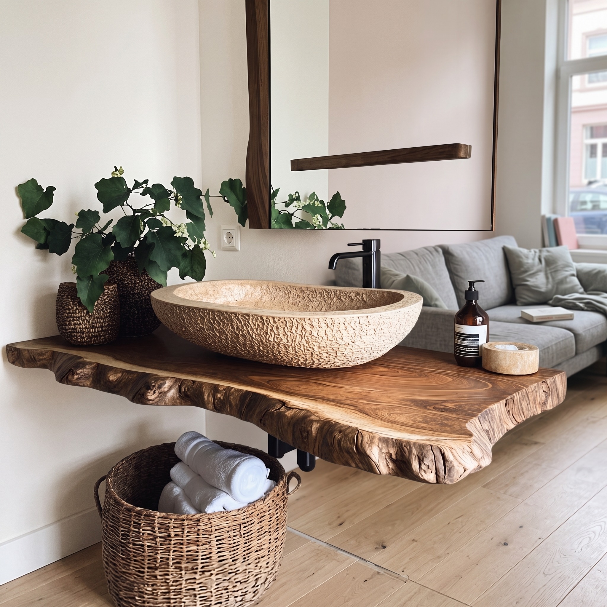 Rustic Wooden Floating Vanity for Cozy Bathroom Style