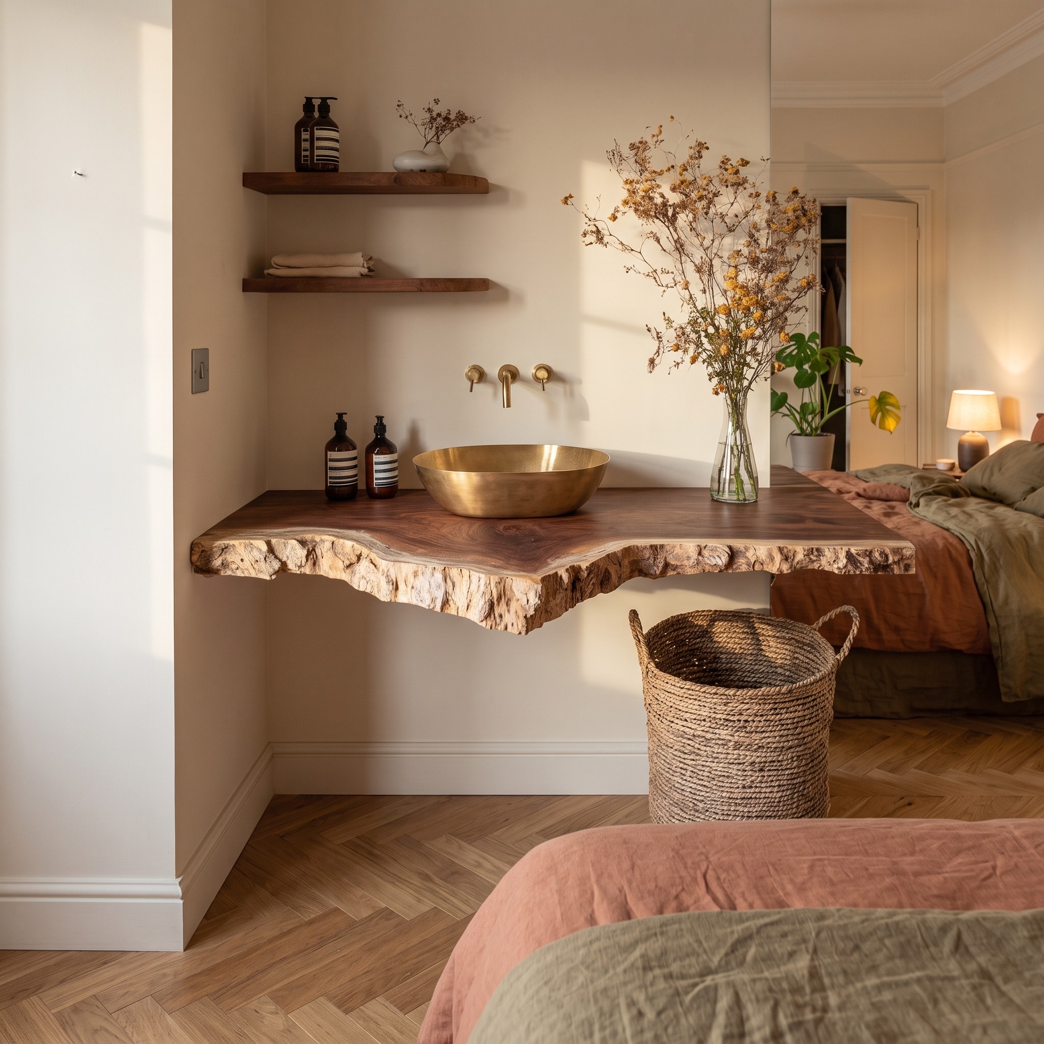 Rustic Wooden Floating Vanity for Small Bathroom Spaces