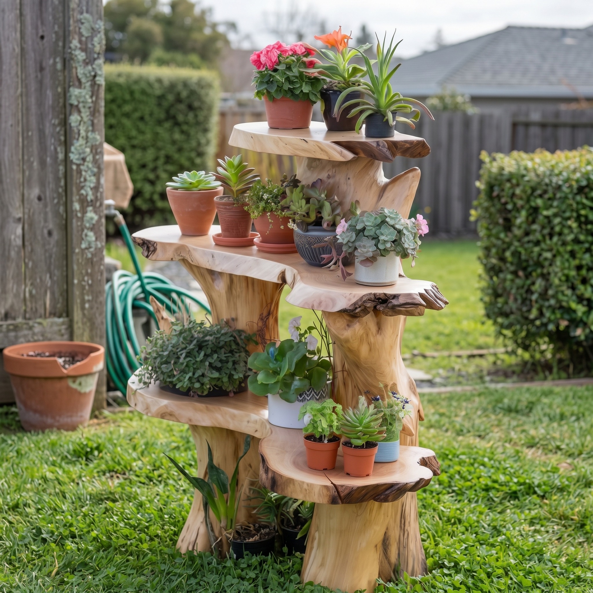 Rustic Wooden Garden Shelf for Indoor and Outdoor Plant Display