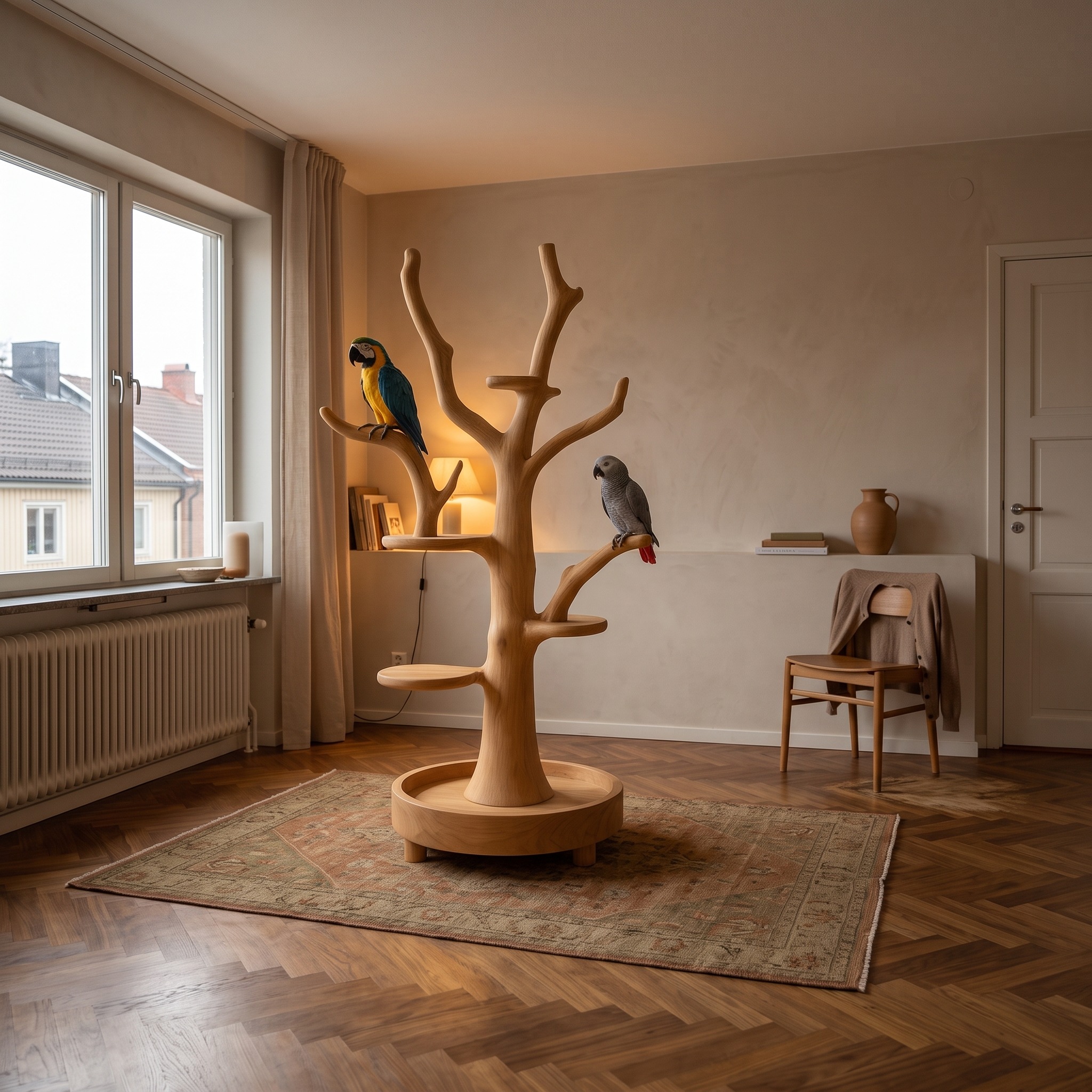 Rustic Wooden Parrot Tree Stand Living Room