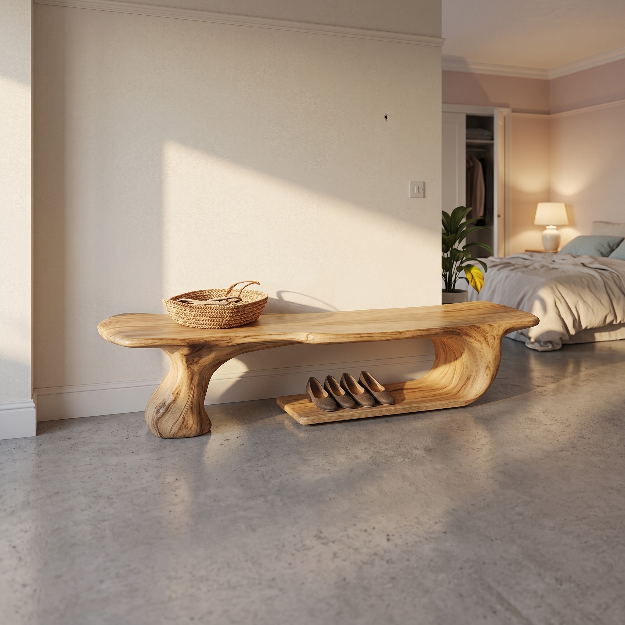 Rustic Wooden Shoe Bench with Organic Design Foyer