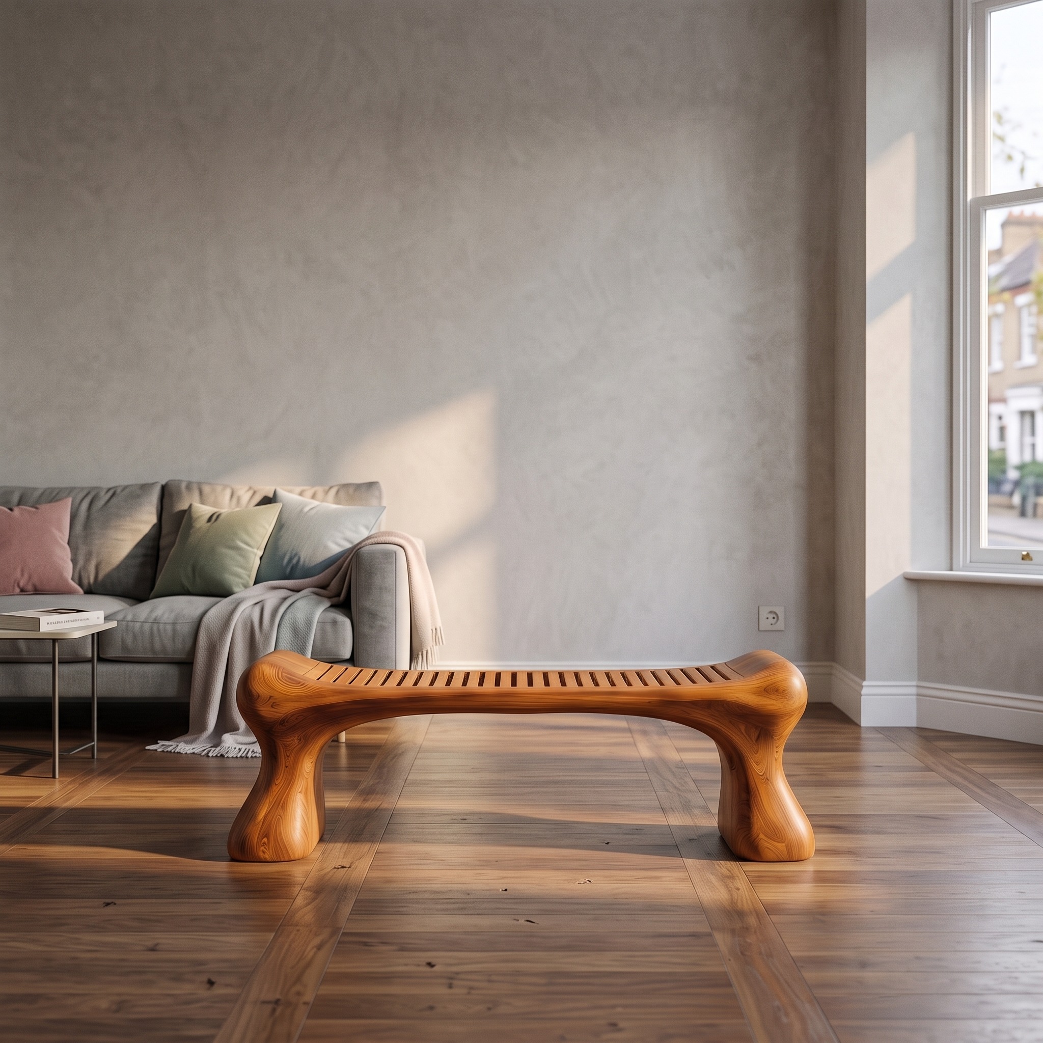 Rustic Wooden Shower Bench with Thick Sculpted Legs for Bathroom